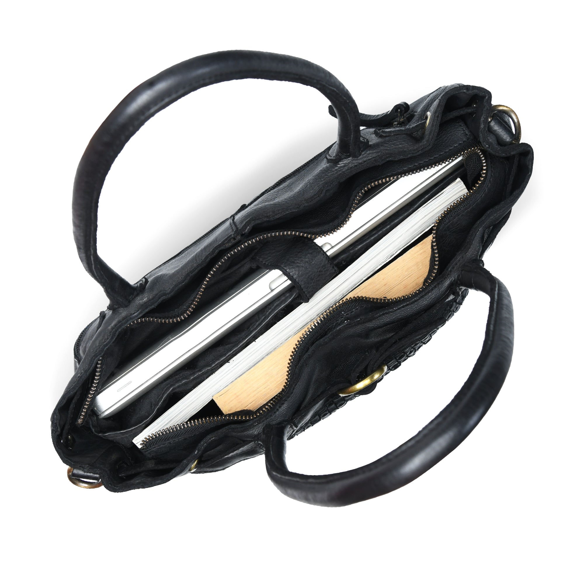 Vintage Woven Espresso Leather Women's Handbag