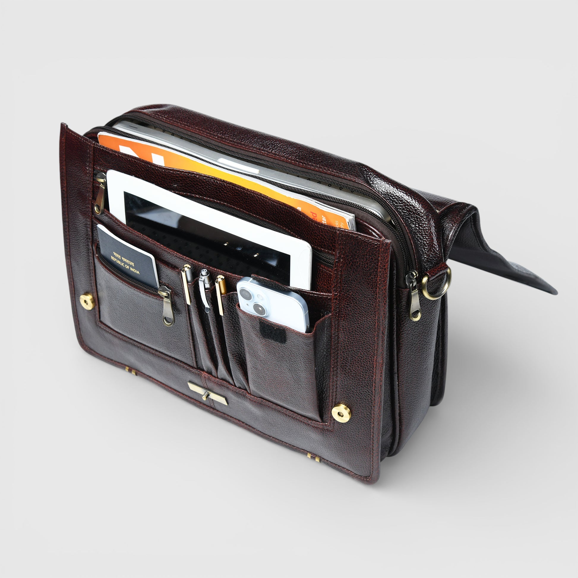 Executive Vintage Leather Briefcase – Multi-Compartment Office & Laptop Bag | Maroon colour