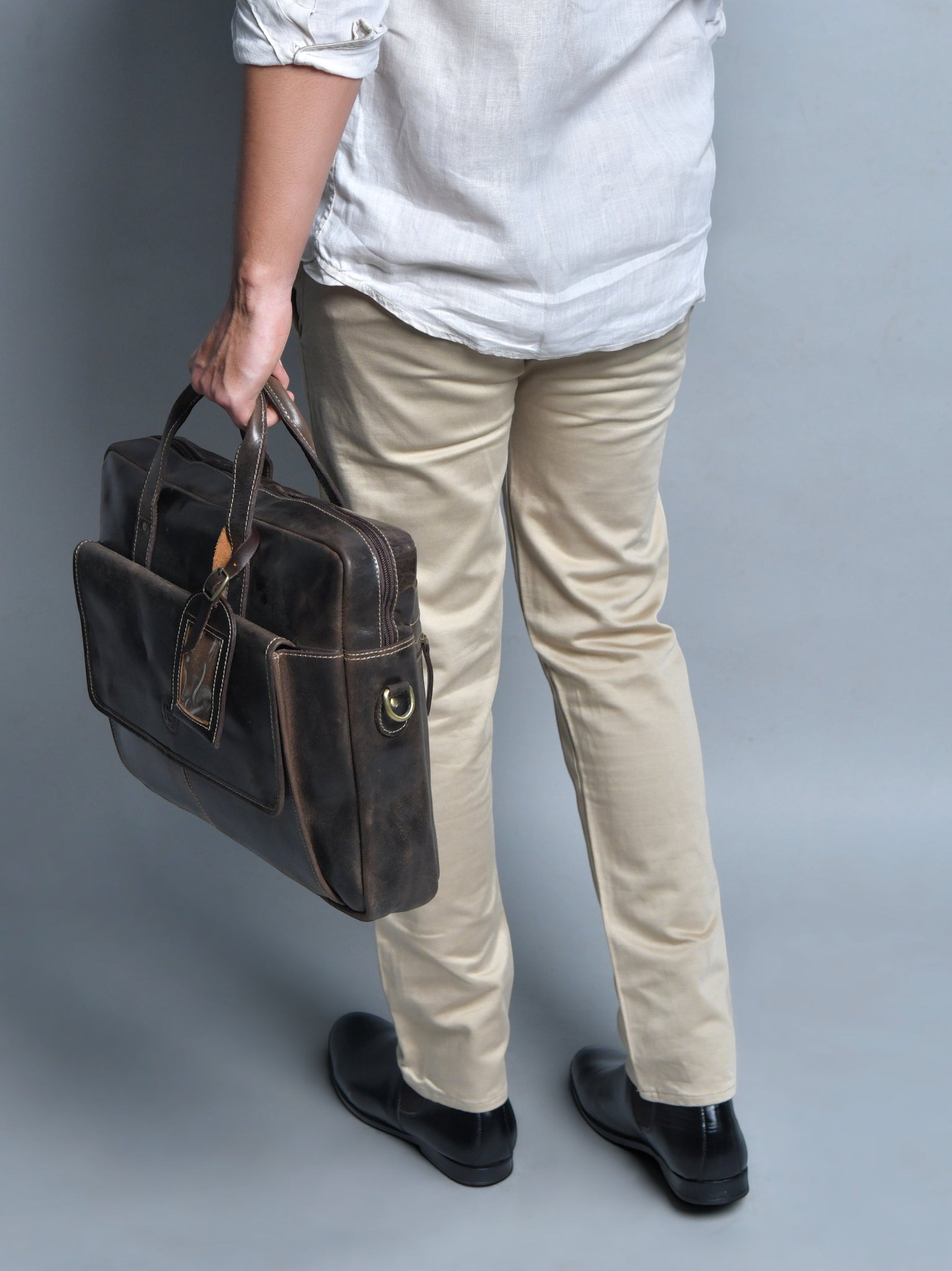 Commander Vintage Leather Laptop Briefcase – Convertible Office & Travel Messenger Bag| Espresso Brown