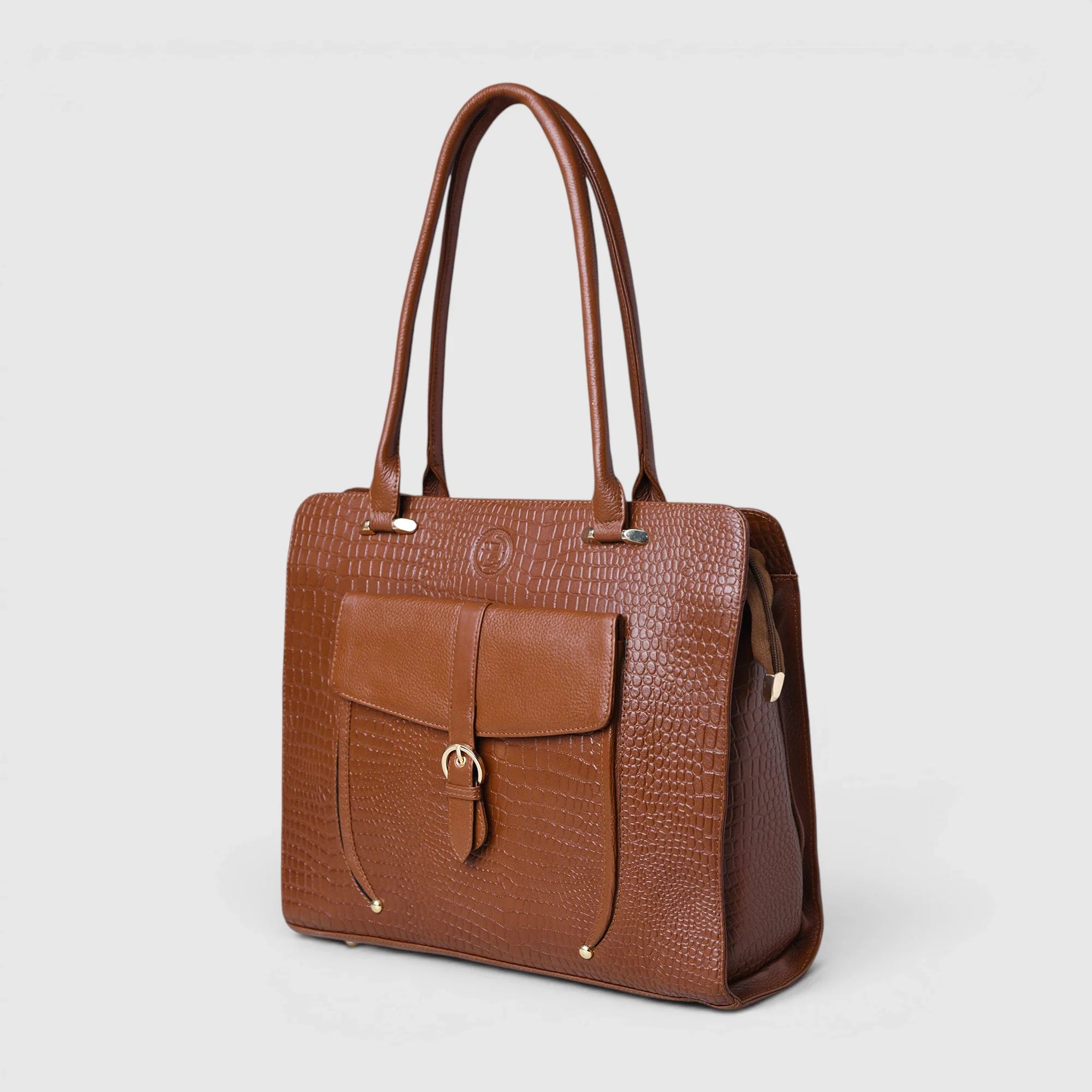 Verona Croco Office Tote - Tan color