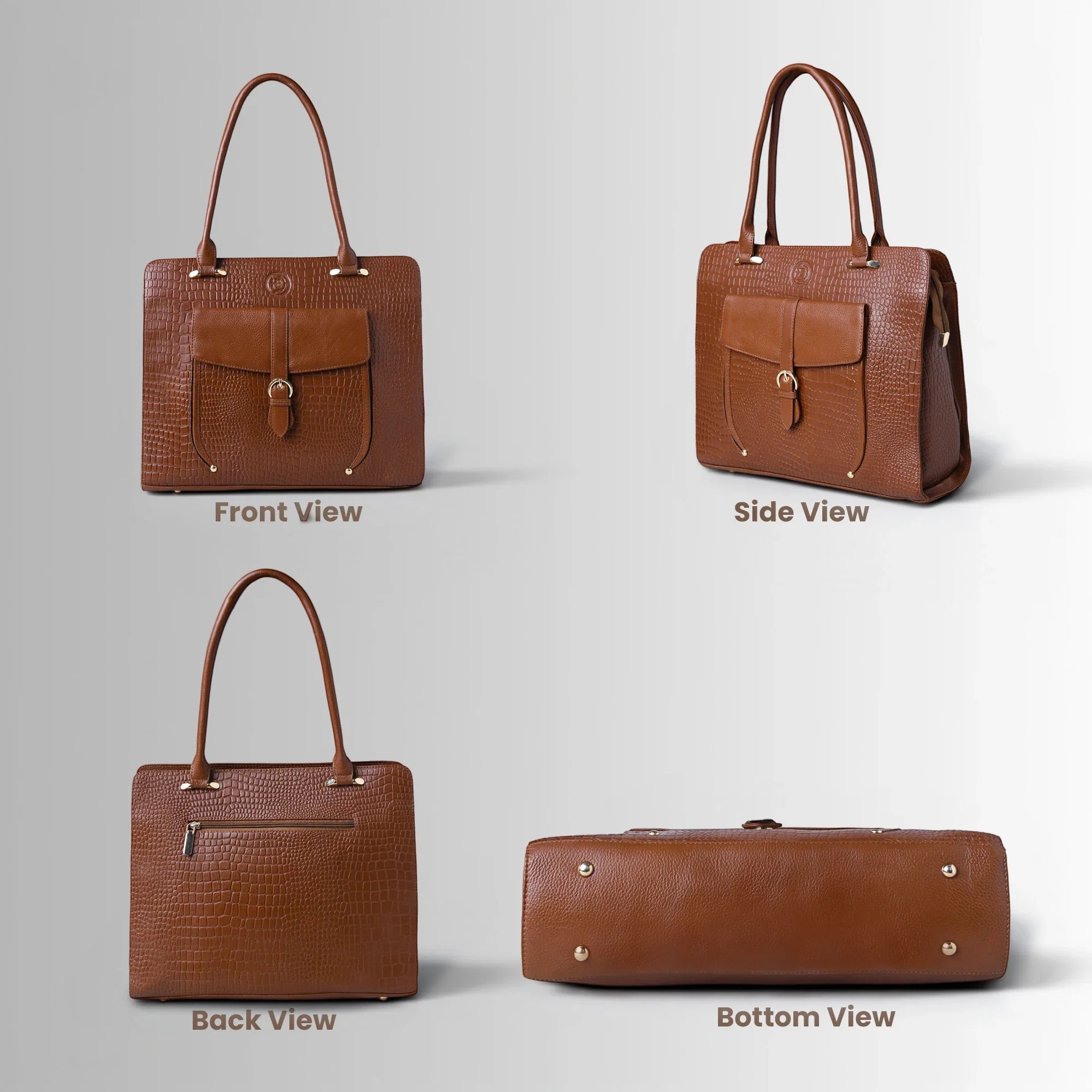 Verona Croco Office Tote - Tan color