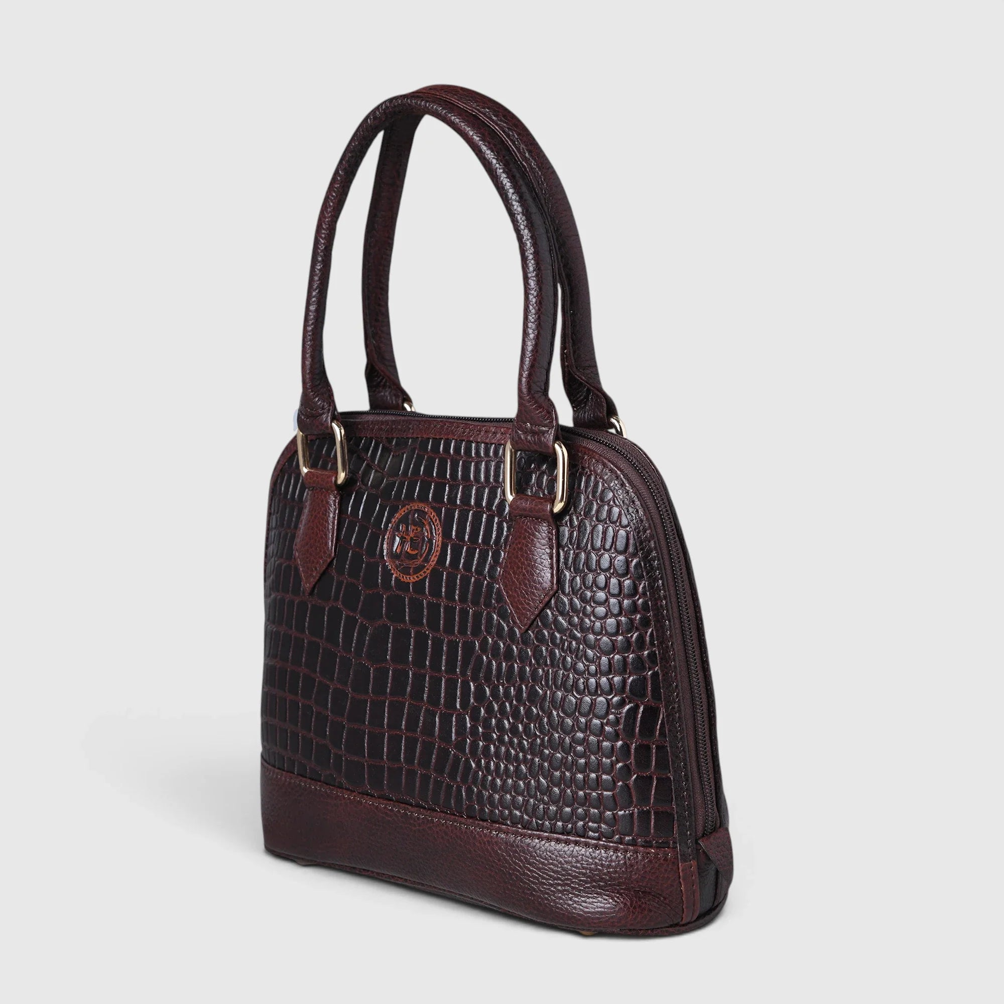 Monroe Croco Leather Satchel - Espresso Brown