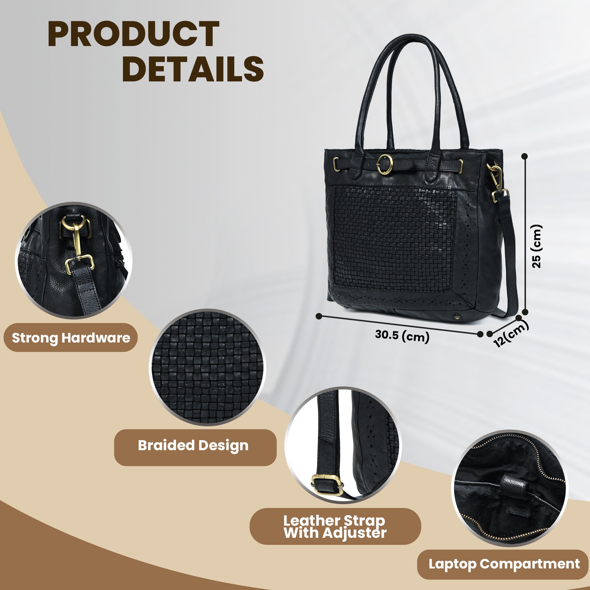 Vintage Woven Espresso Leather Women's Handbag