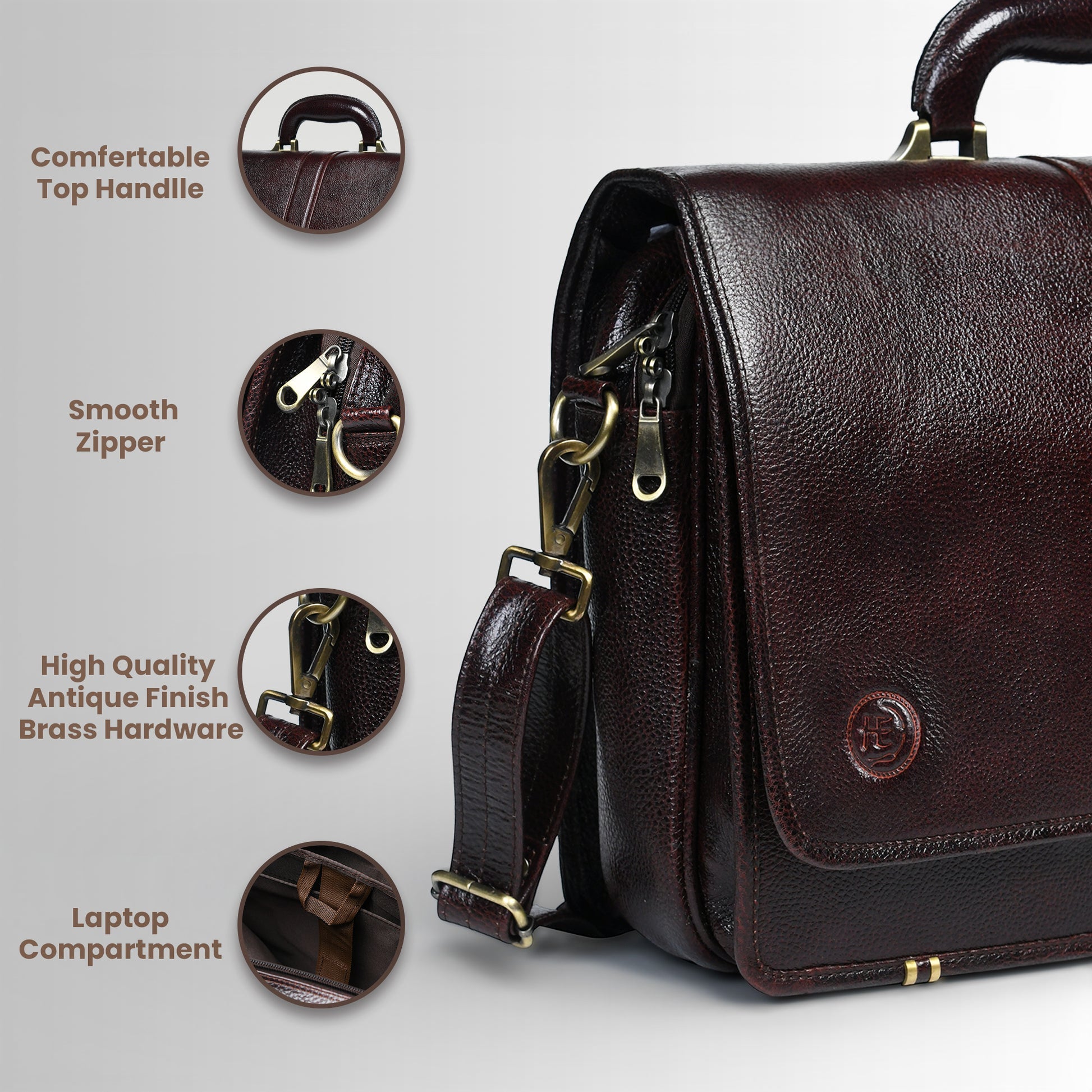 Executive Vintage Leather Briefcase – Multi-Compartment Office & Laptop Bag | Maroon colour