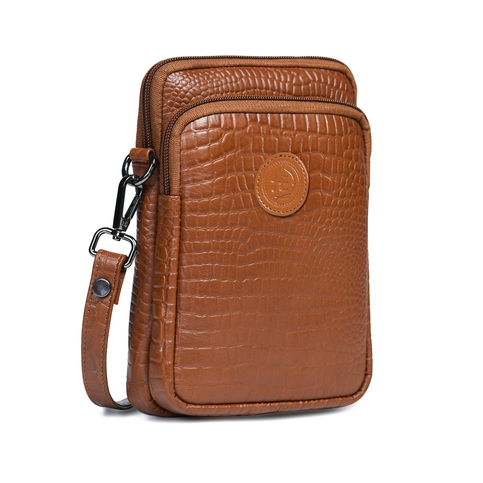 Croc Luxe Leather Sling Bag – Brown Colour