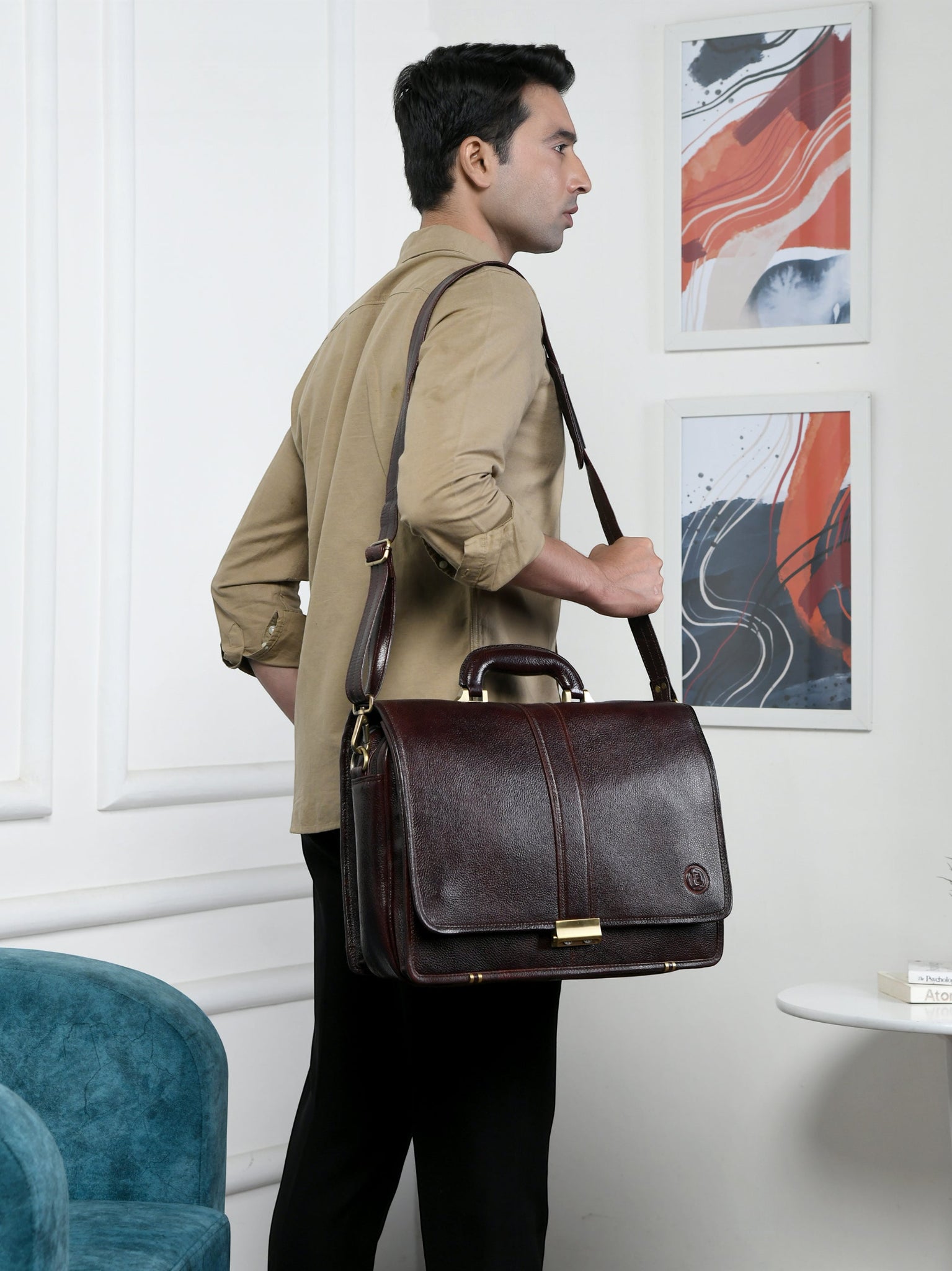 Executive Vintage Leather Briefcase – Multi-Compartment Office & Laptop Bag | Maroon colour