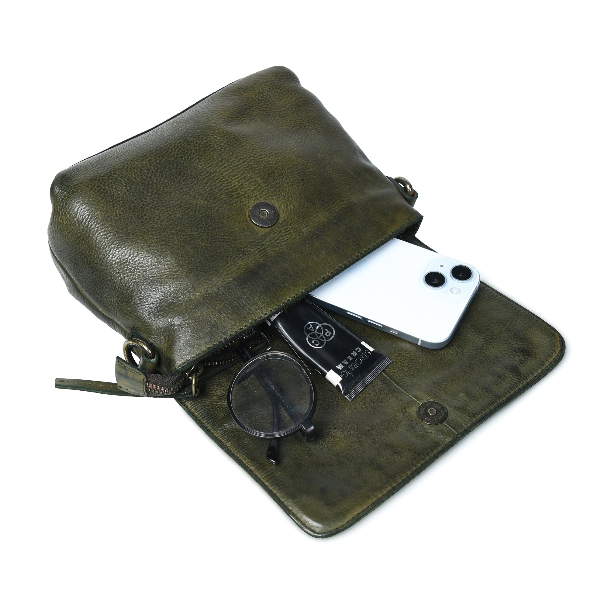 Verdant Crossbody Women's Leather Handbag - Olive Colour