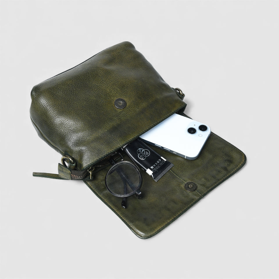 Verdant Crossbody Women's Leather Handbag - Olive Colour
