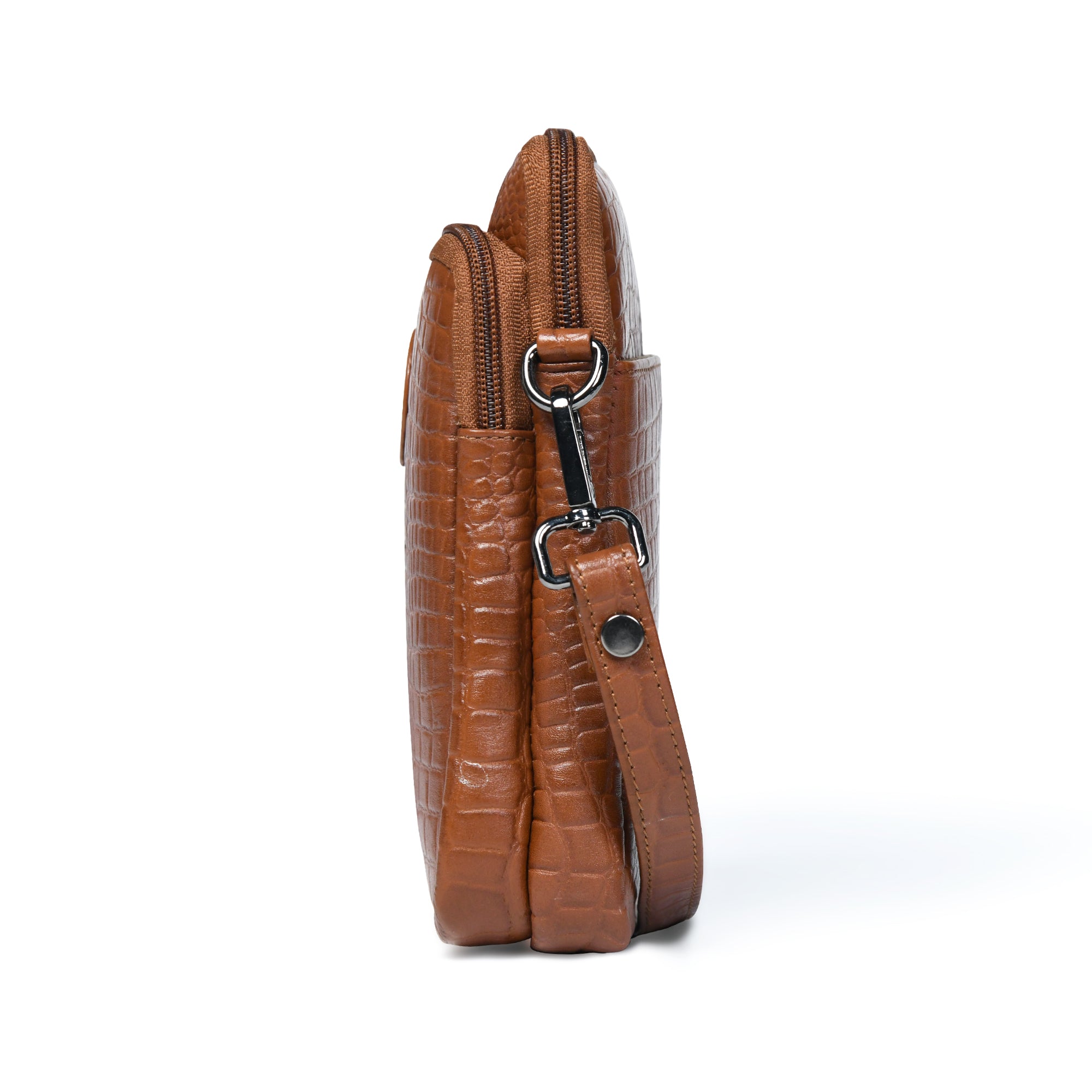 Croc Luxe Leather Sling Bag – Brown Colour