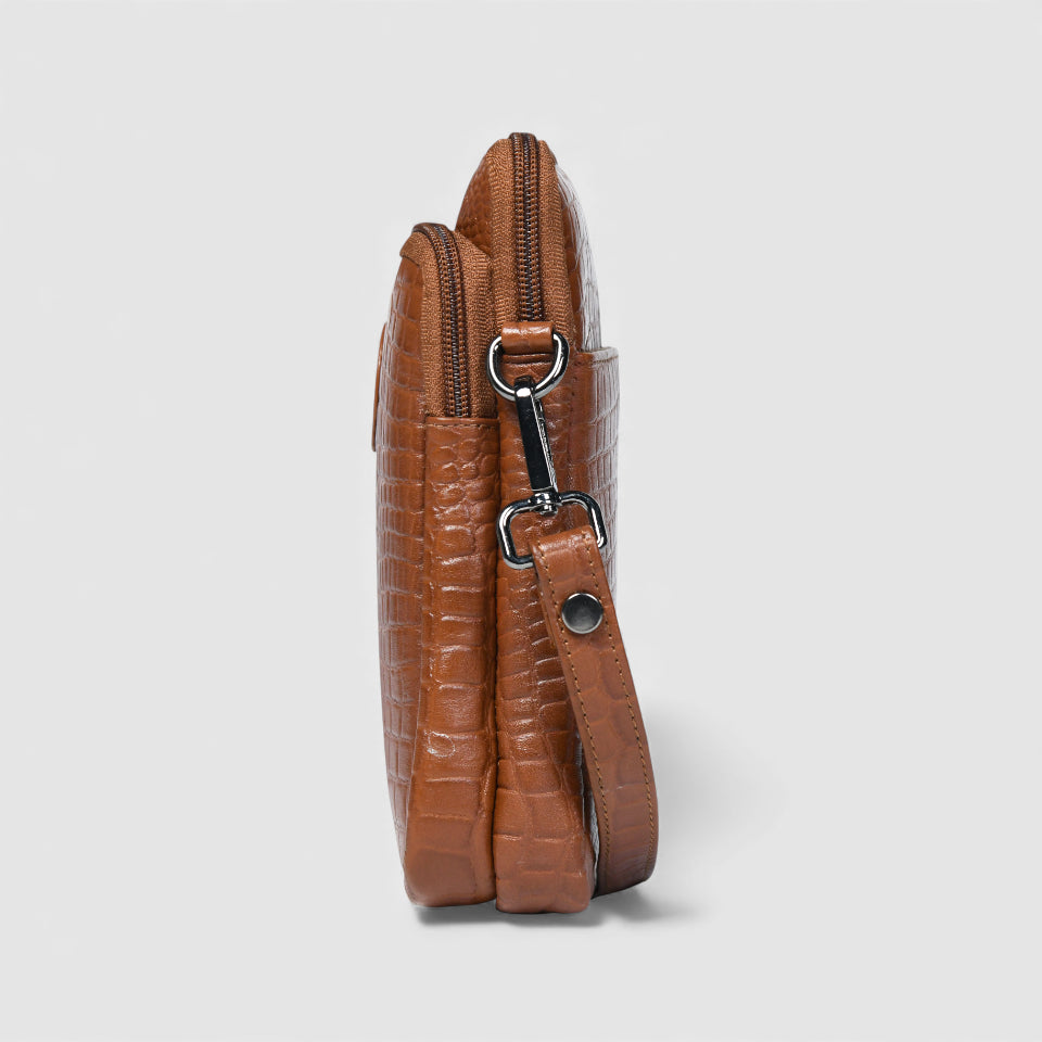 Croc Luxe Leather Sling Bag – Tan Colour