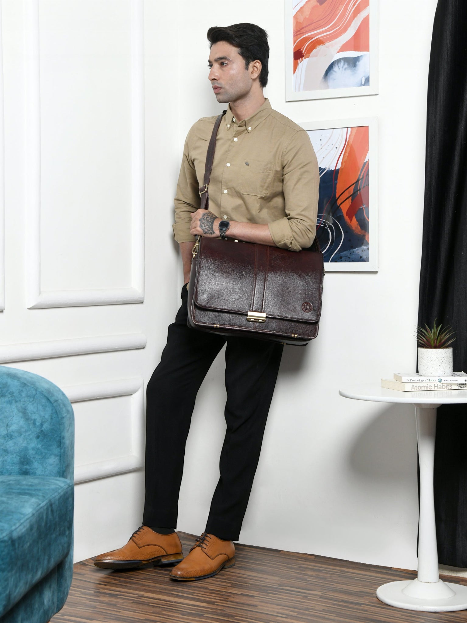 Executive Vintage Leather Briefcase – Multi-Compartment Office & Laptop Bag | Maroon colour