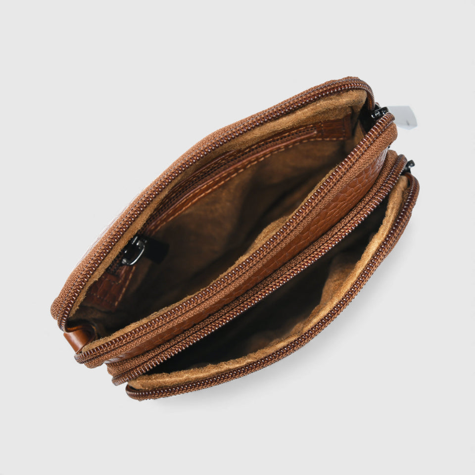 Croc Luxe Leather Sling Bag – Tan Colour