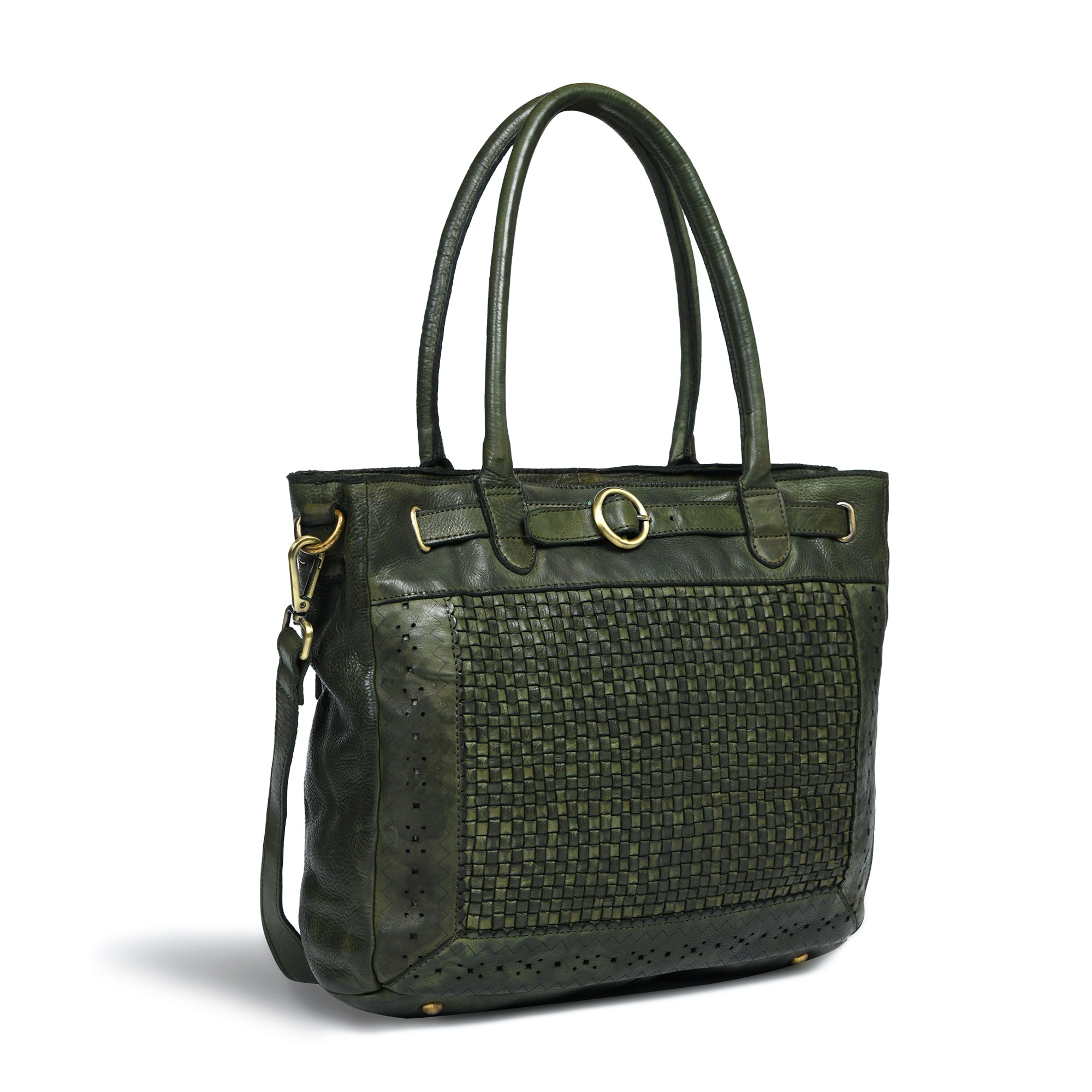 Vintage Woven Espresso Leather Women's Handbag