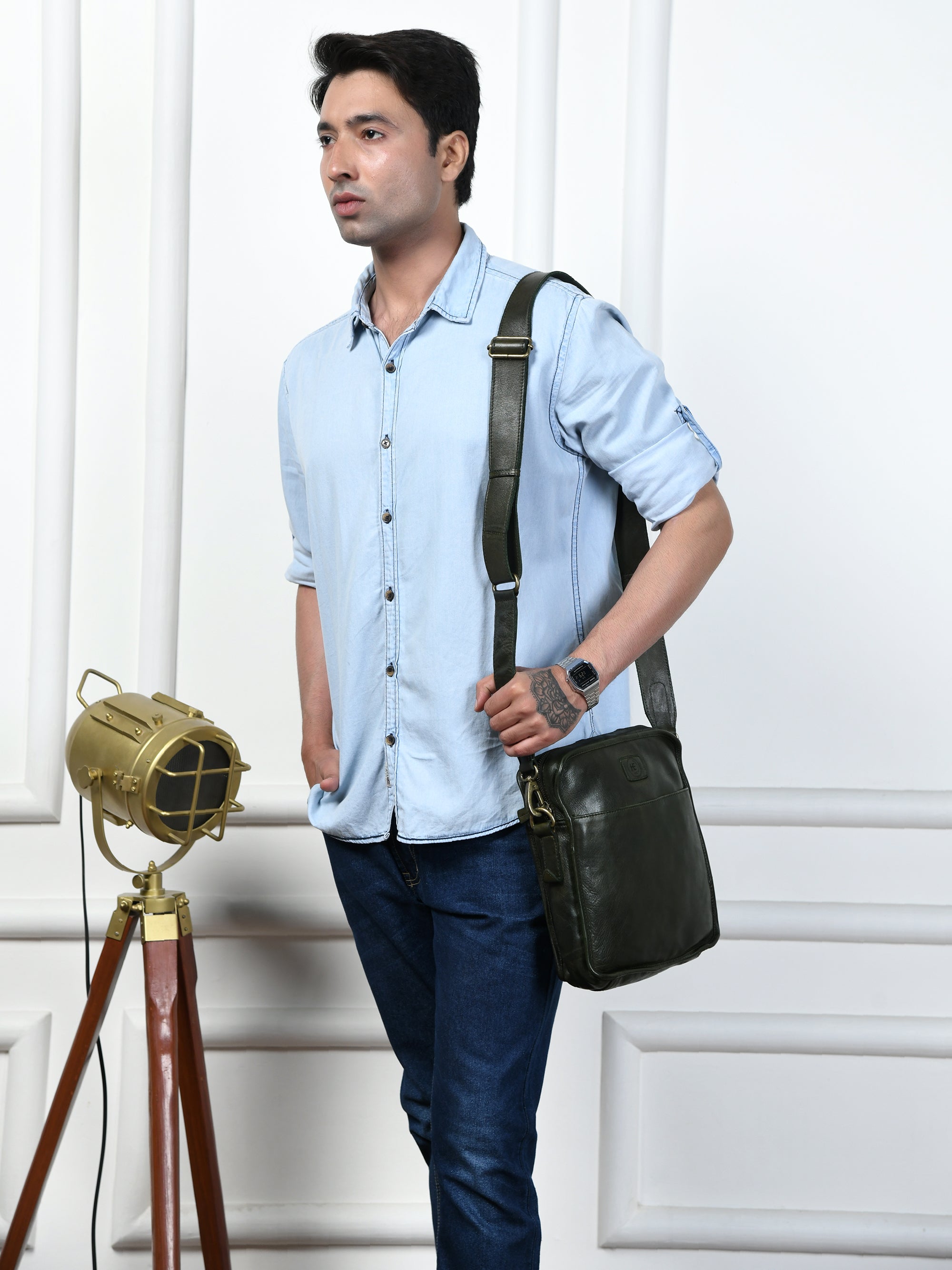 Verdant Trail Leather Sling Bag – Olive Colour