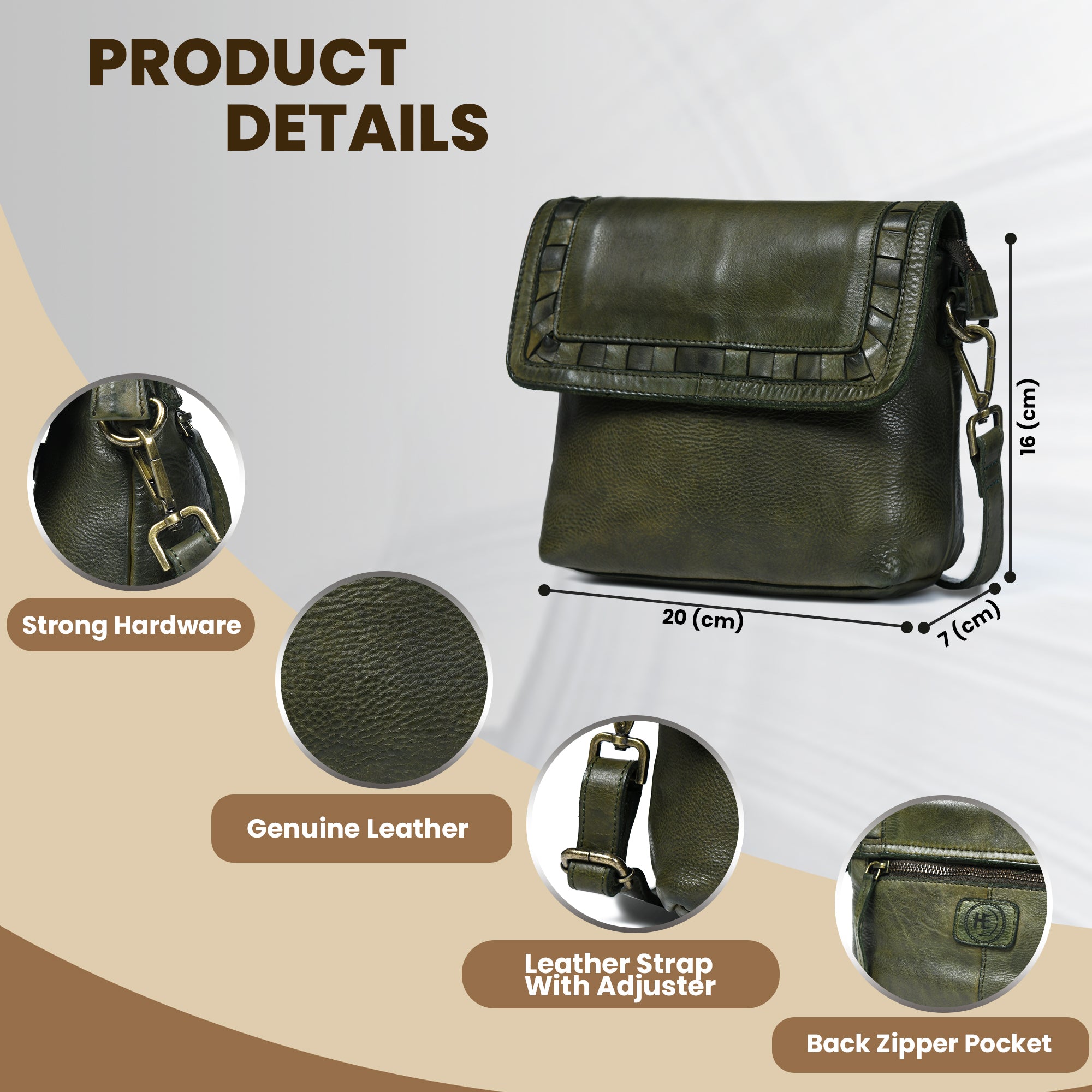 Verdant Crossbody Women's Leather Handbag - Olive Colour