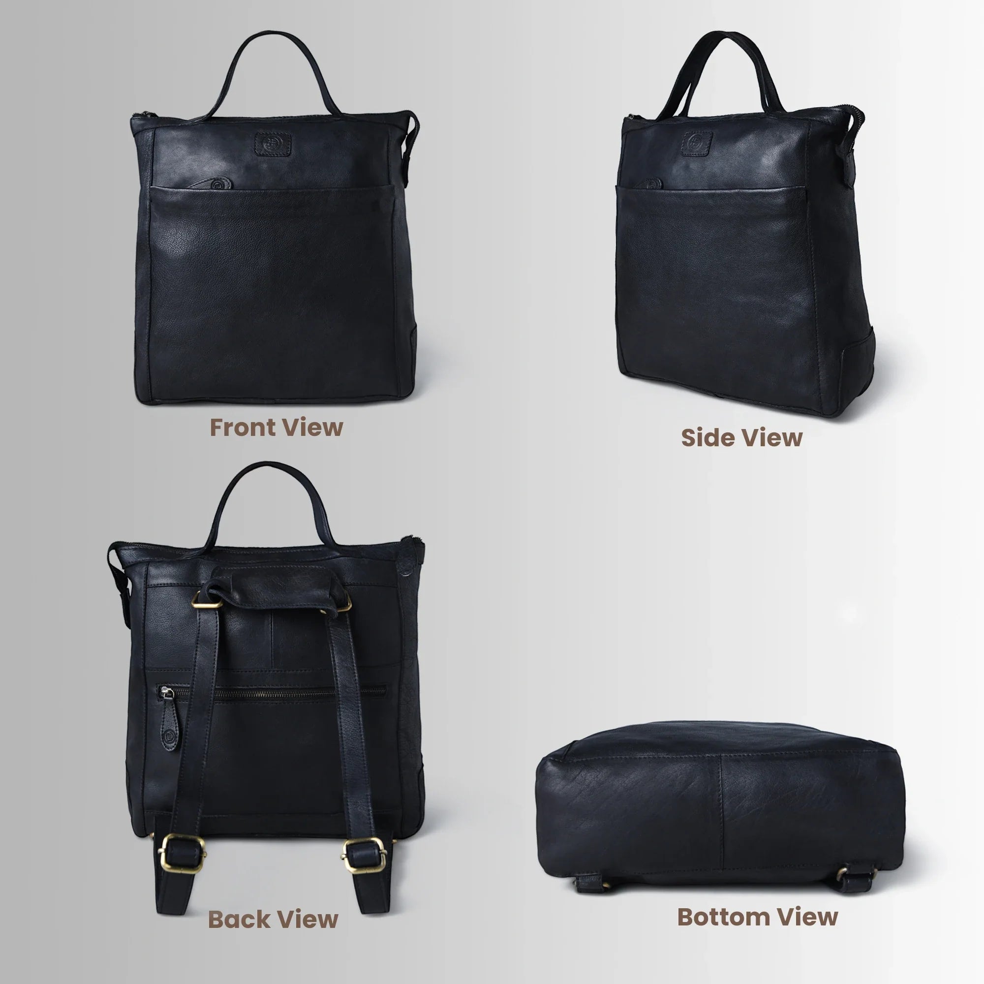 Siena Convertible Leather Backpack  – Black
