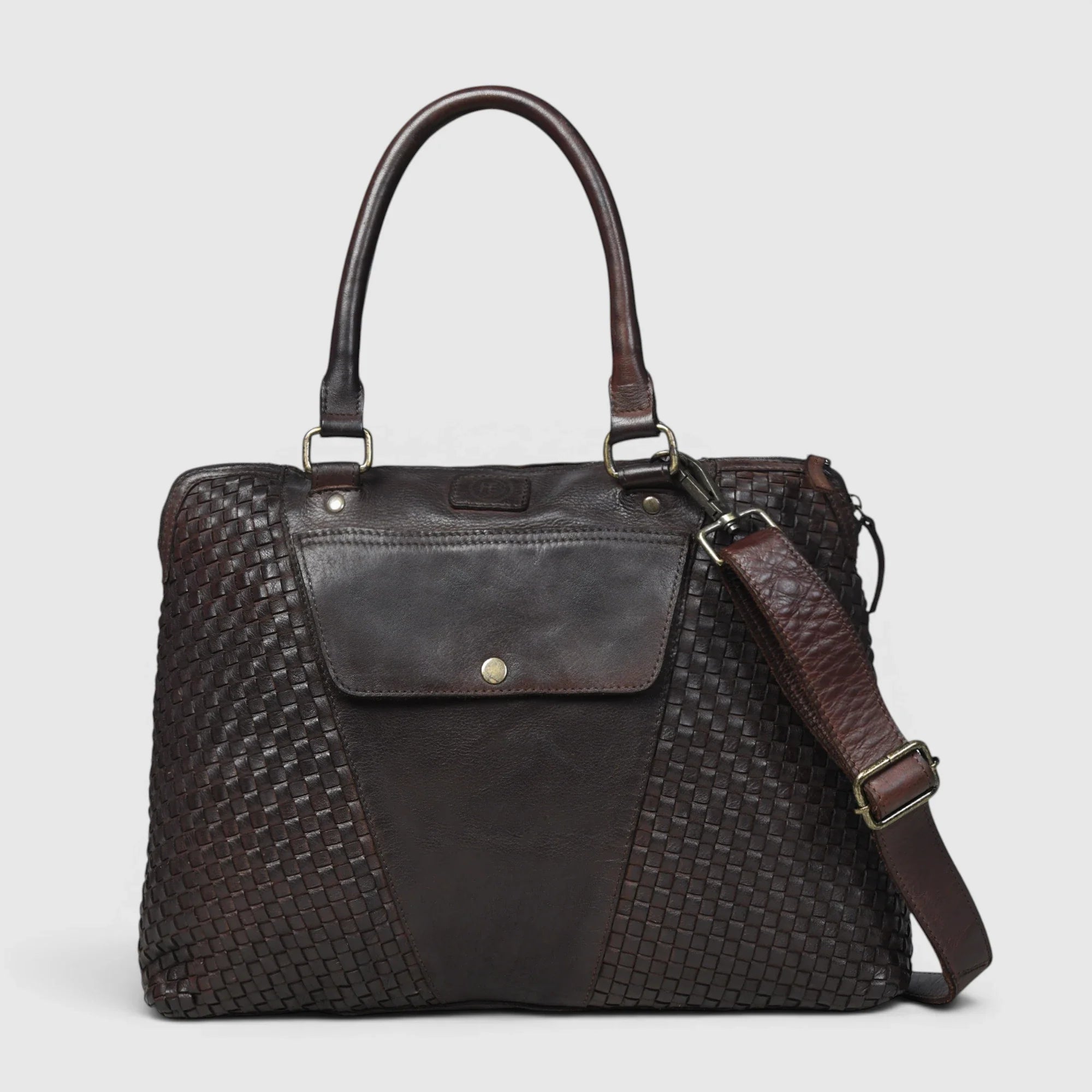 Verona Woven Leather Work Tote – Espresso Brown