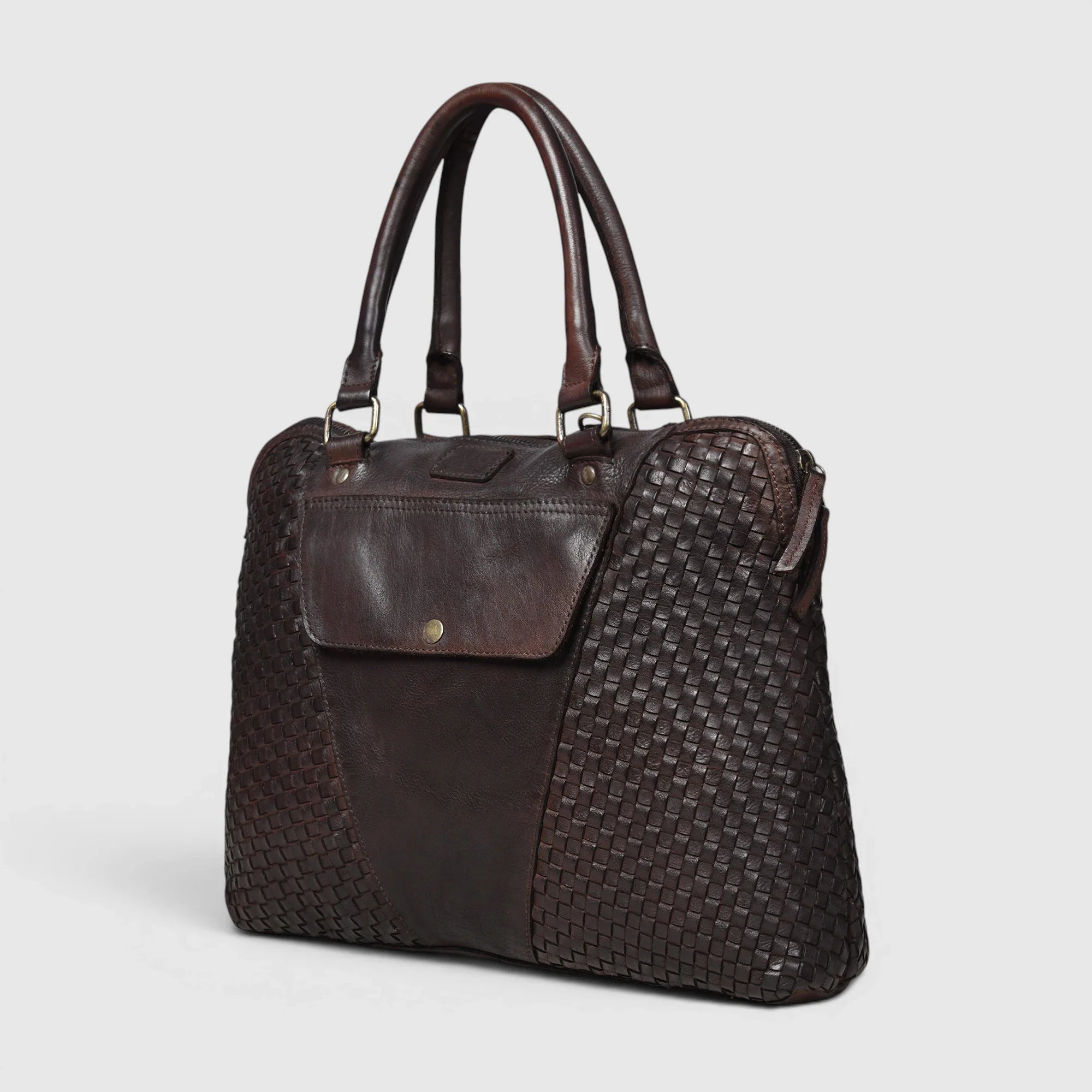 Verona Woven Leather Work Tote – Espresso Brown