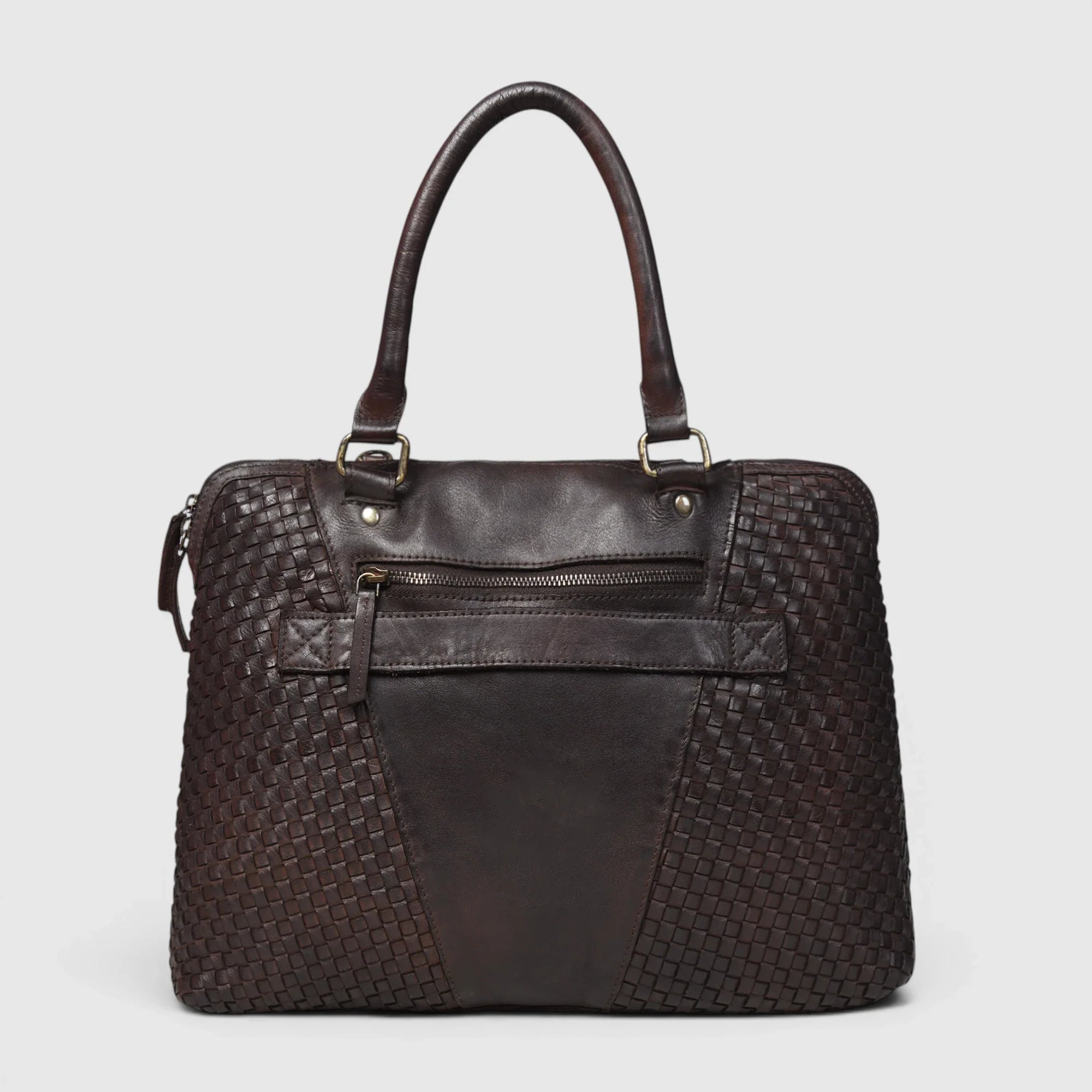 Verona Woven Leather Work Tote – Espresso Brown