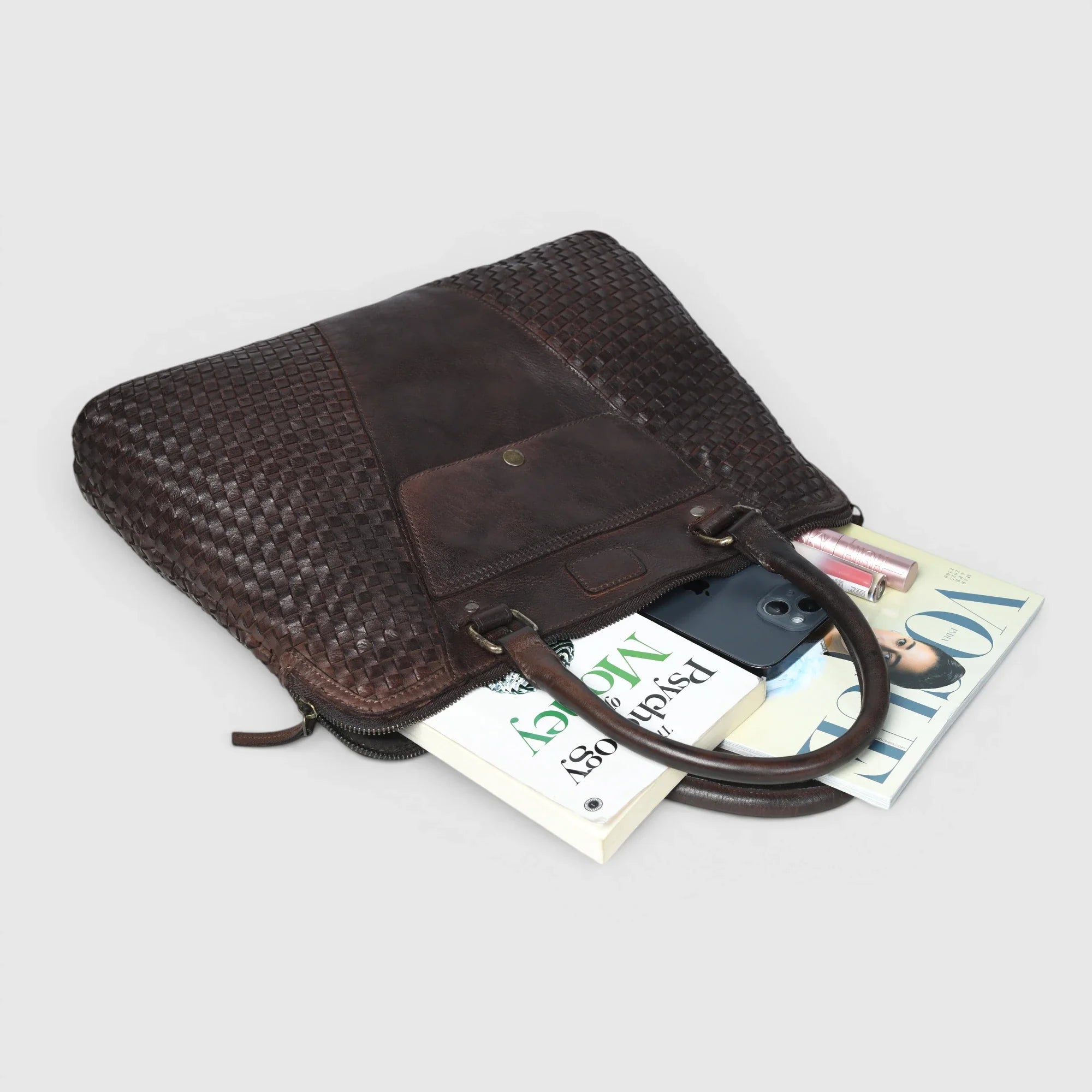 Verona Woven Leather Work Tote – Espresso Brown