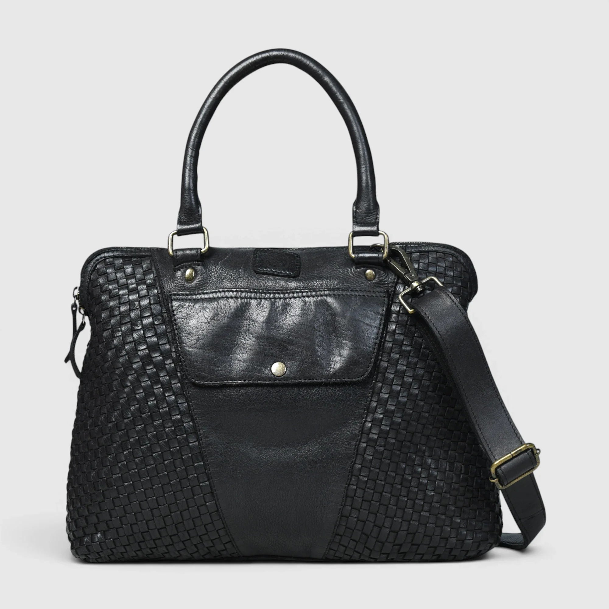 Verona Woven Leather Work Tote – Black