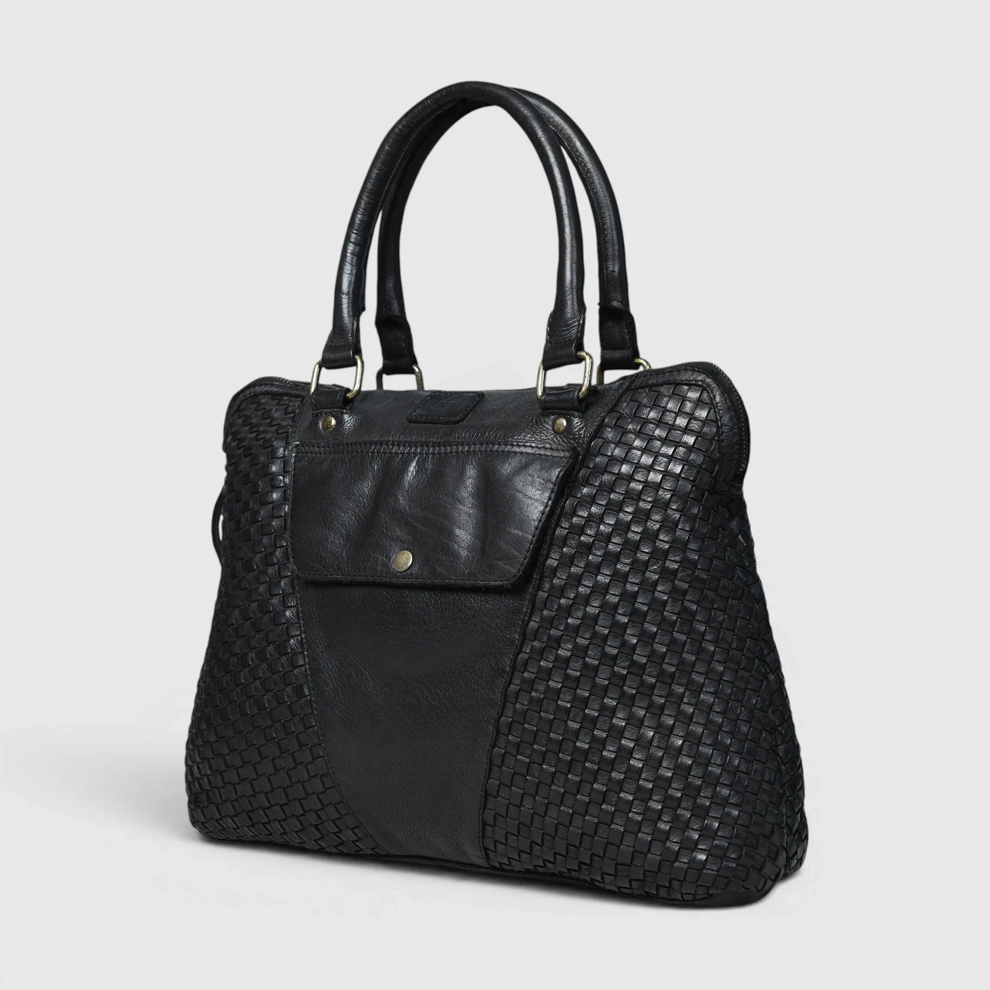 Verona Woven Leather Work Tote – Black