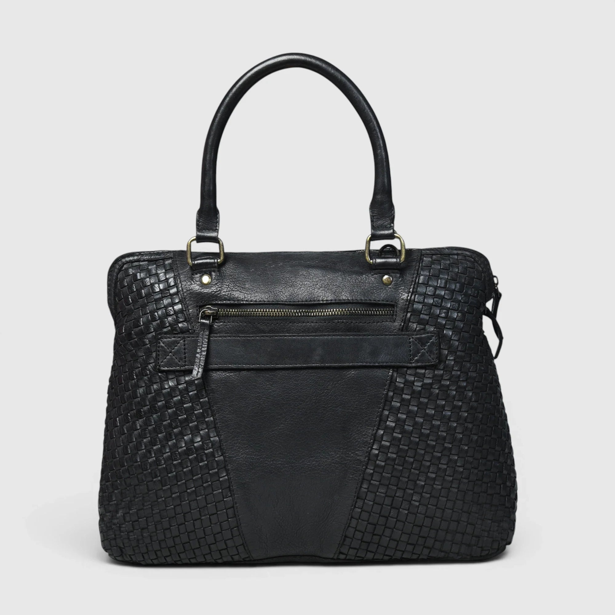 Verona Woven Leather Work Tote – Black