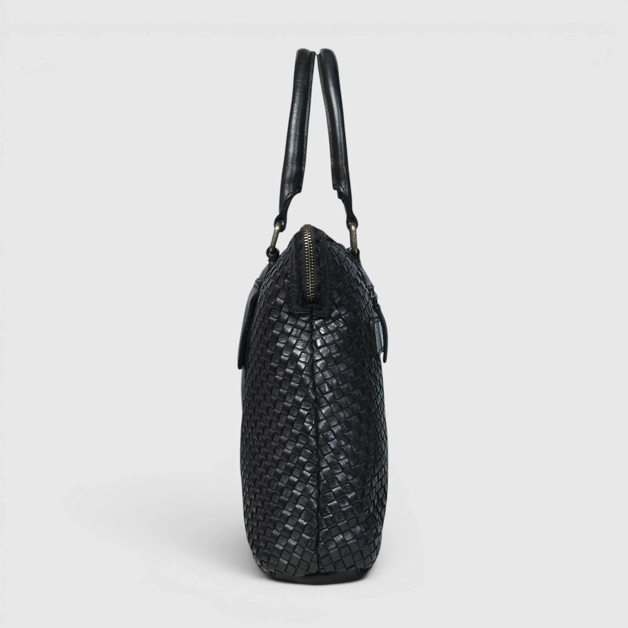Verona Woven Leather Work Tote – Black