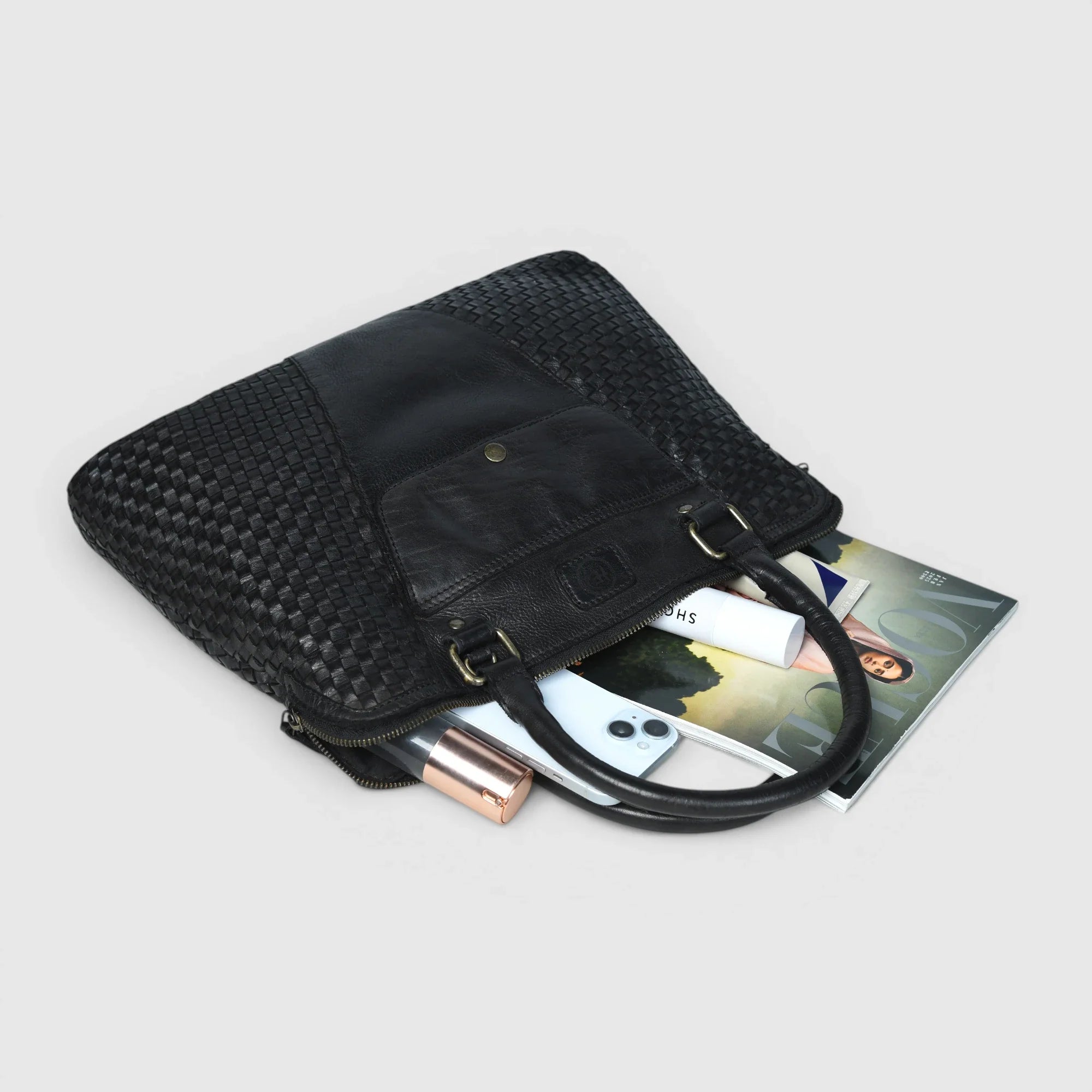 Verona Woven Leather Work Tote – Black