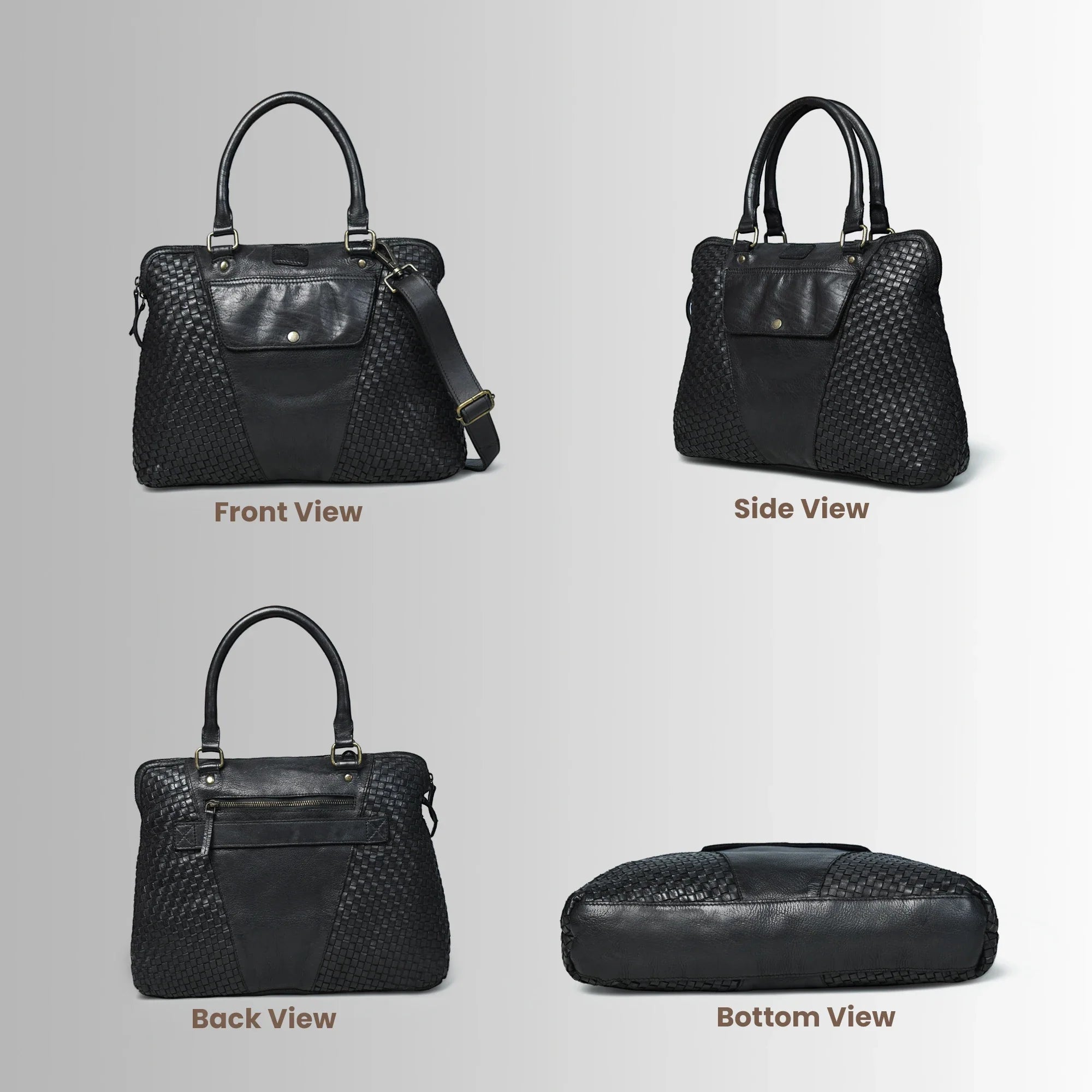 Verona Woven Leather Work Tote – Black