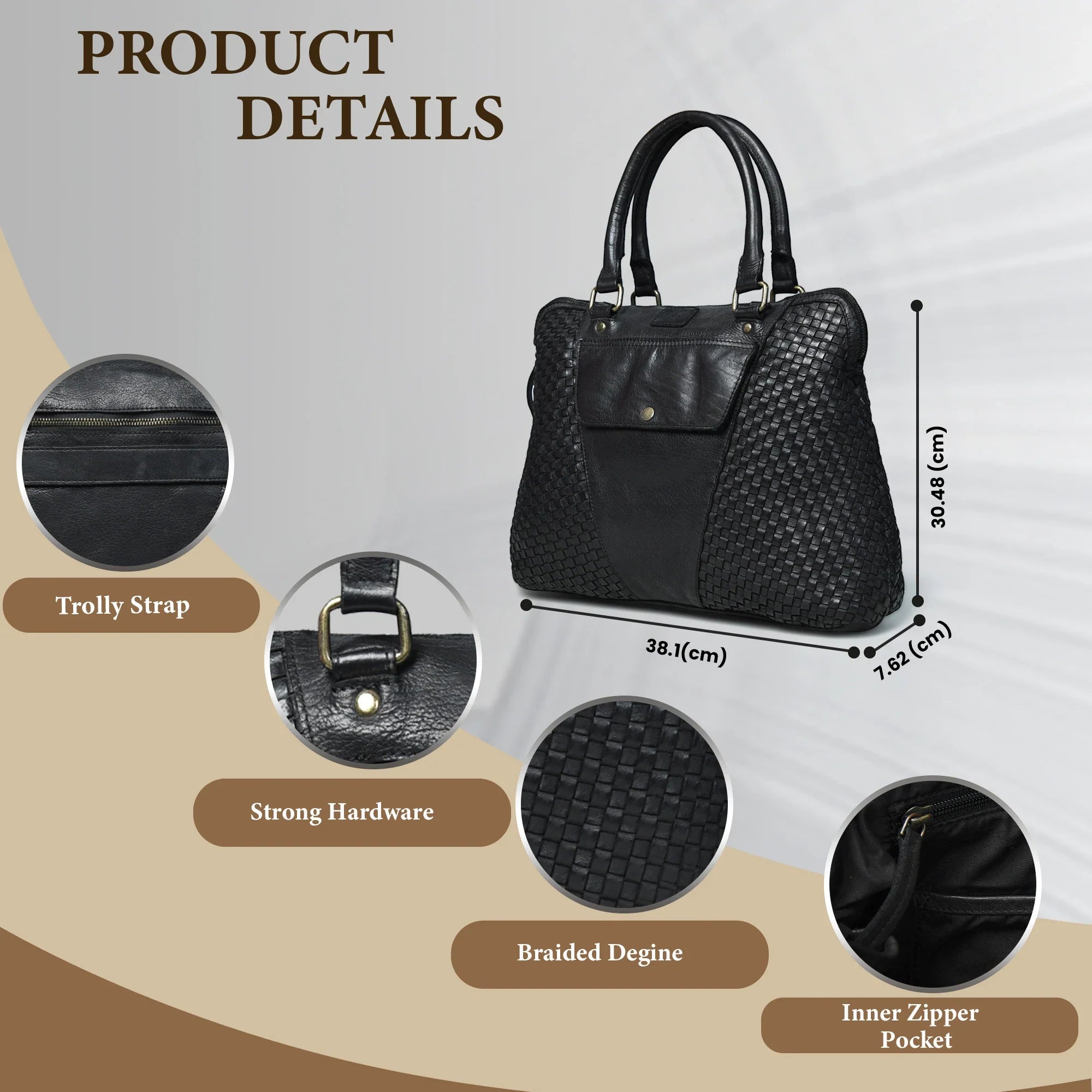 Verona Woven Leather Work Tote – Black
