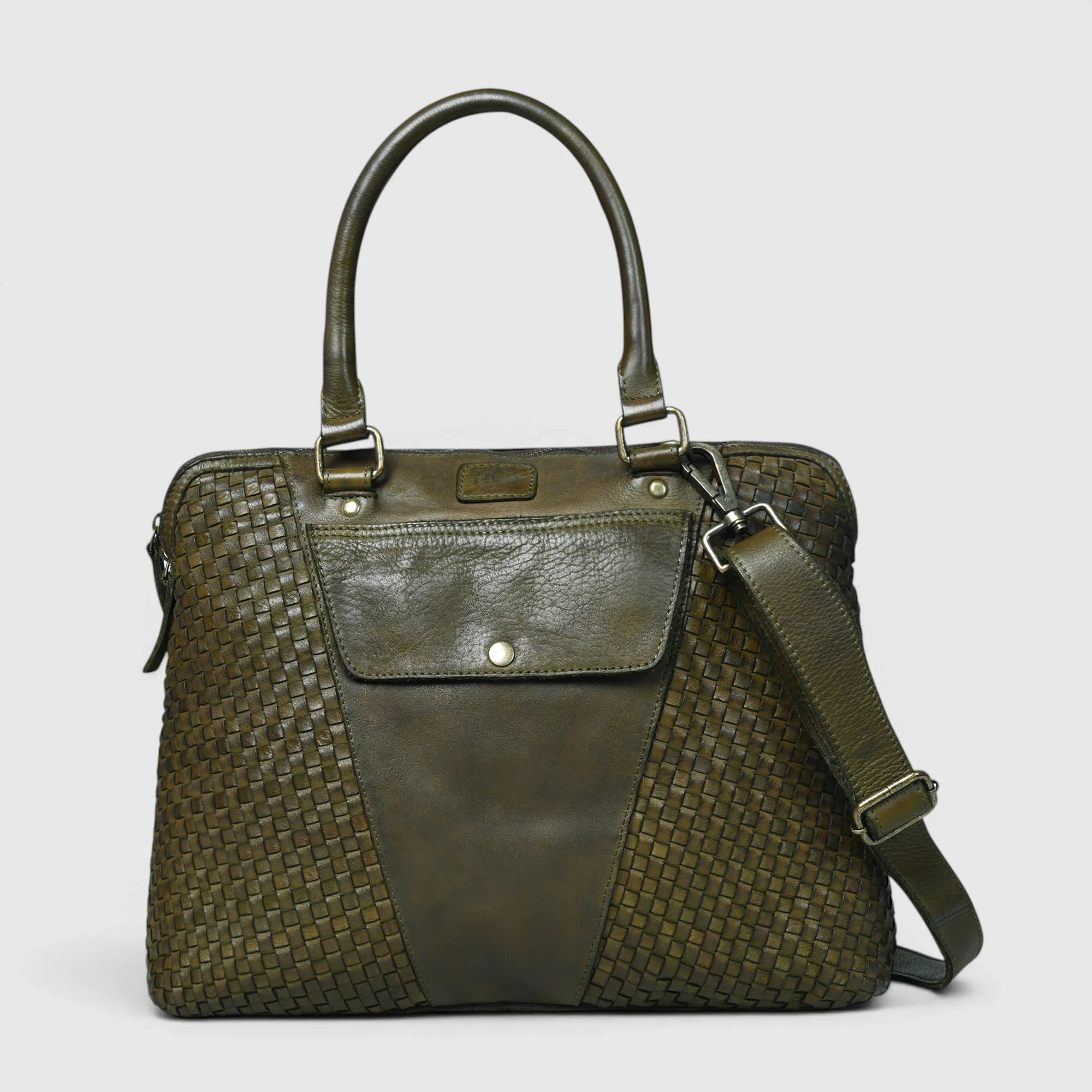Verona Woven Leather Work Tote – Olive Green