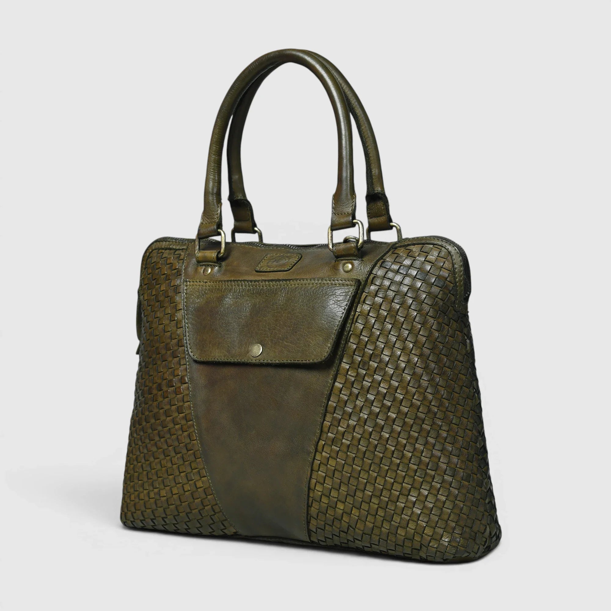 Verona Woven Leather Work Tote – Olive Green