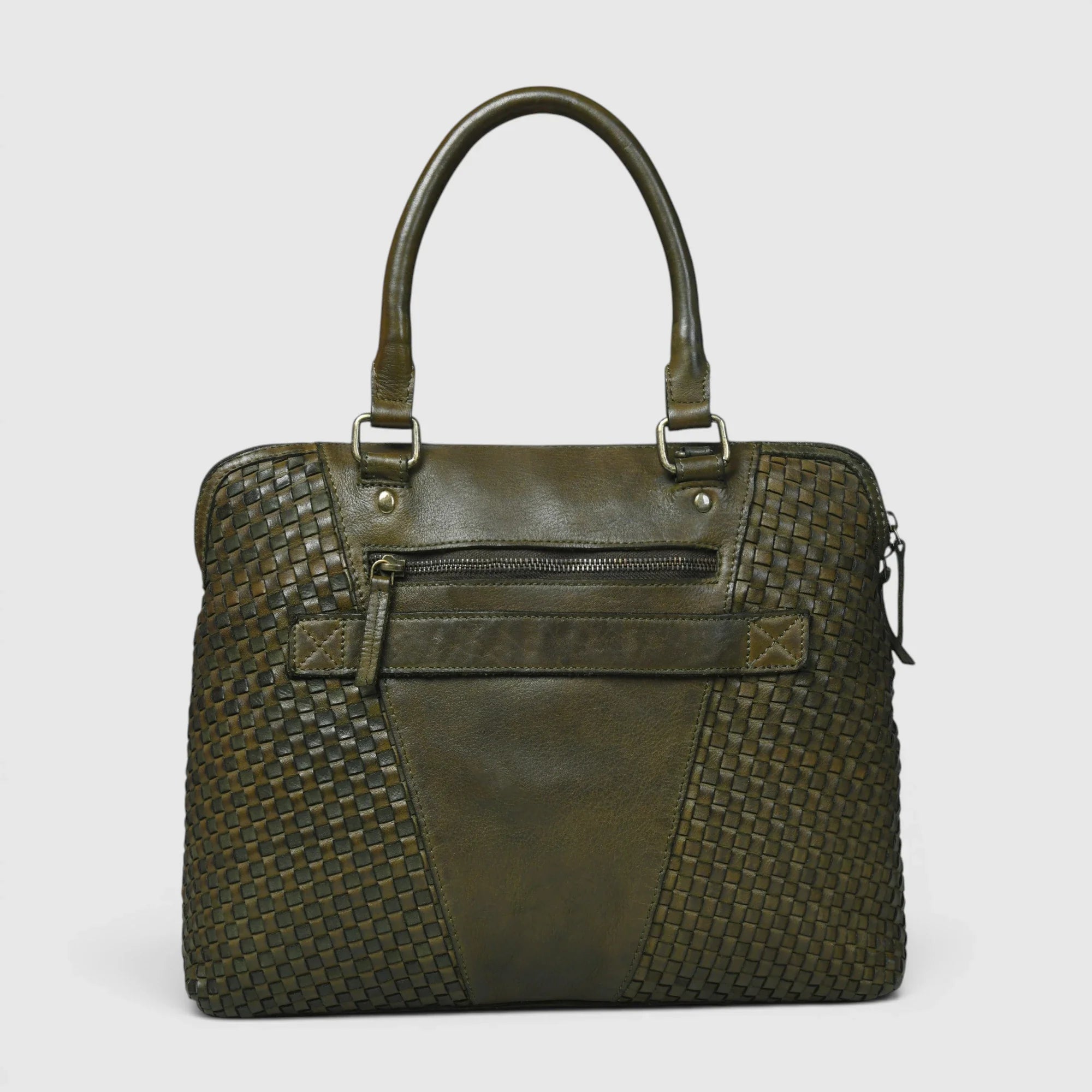 Verona Woven Leather Work Tote – Olive Green