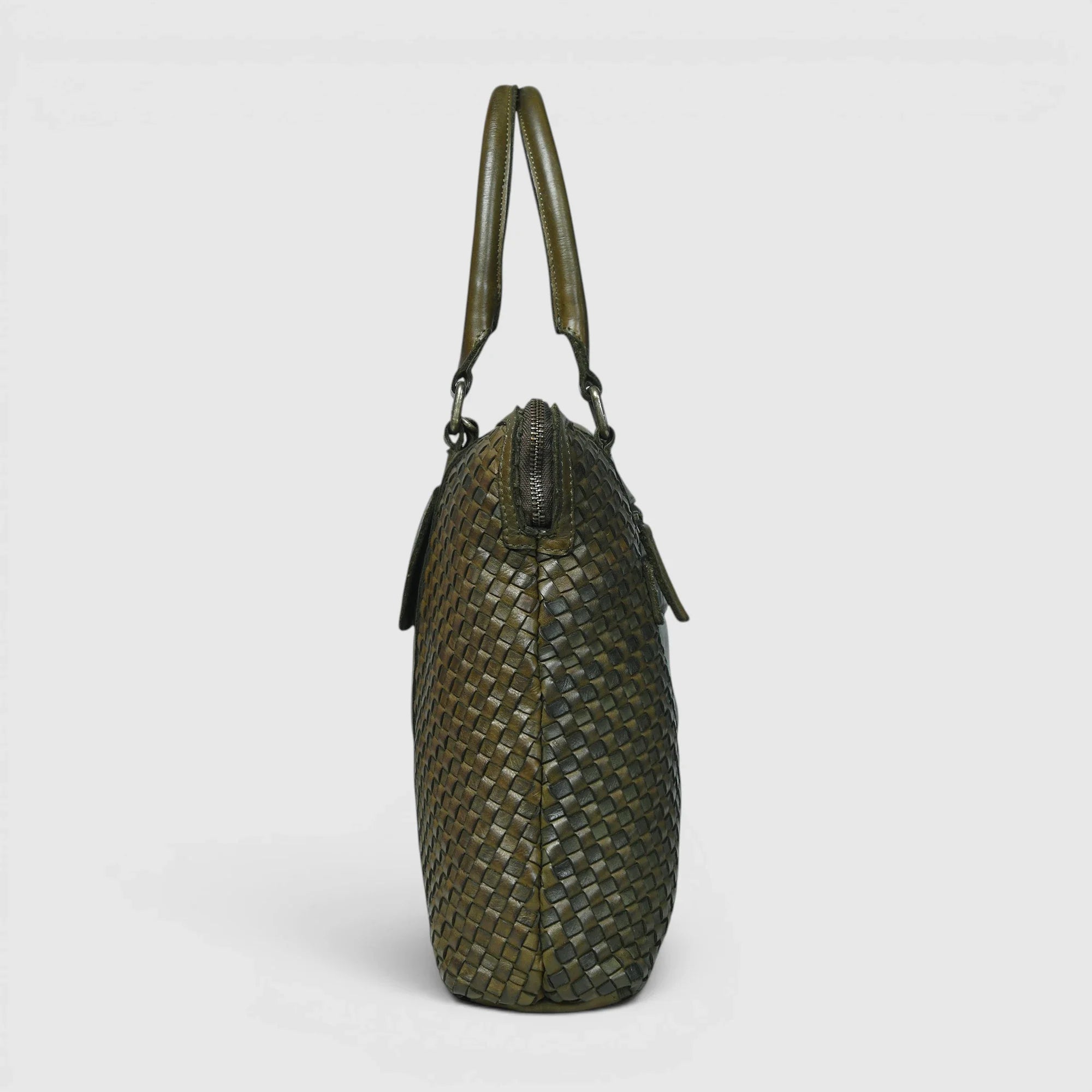 Verona Woven Leather Work Tote – Olive Green
