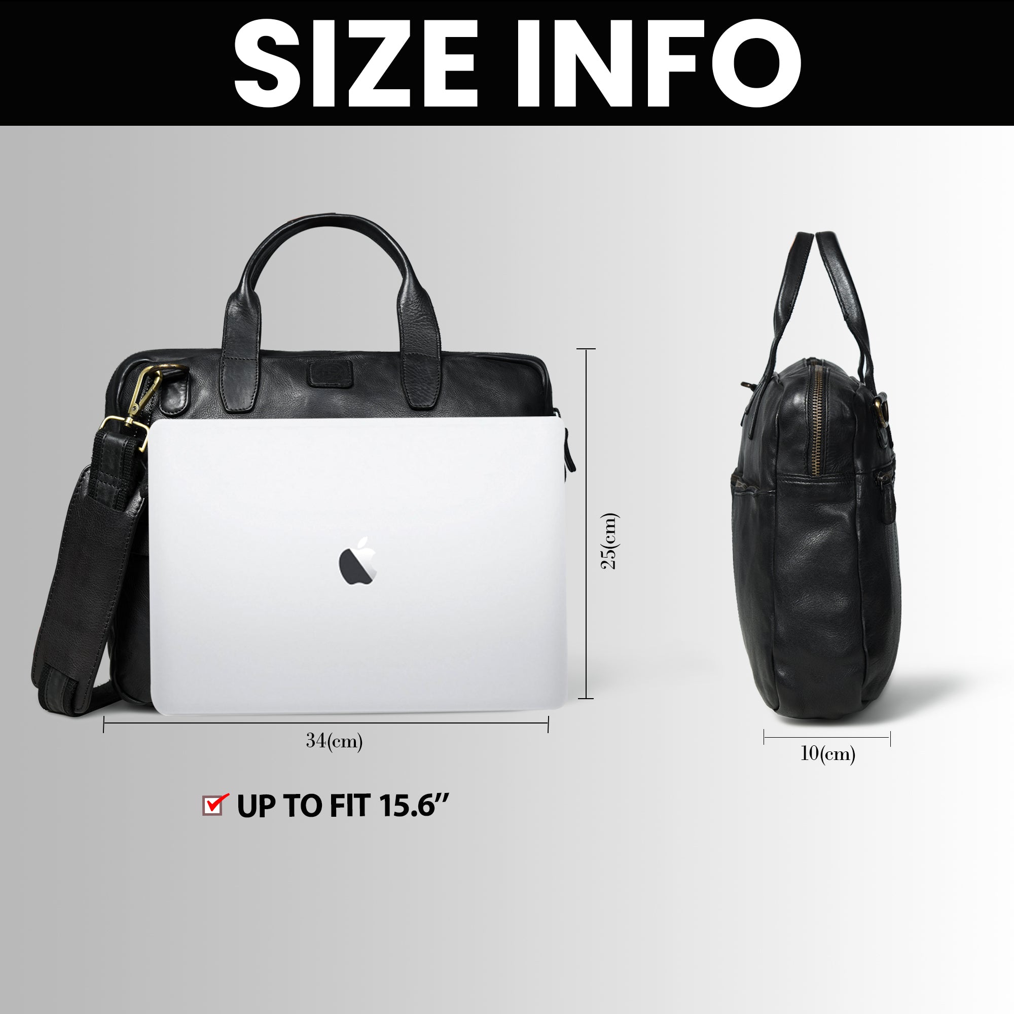 Voyager Premium Leather Laptop Bag - Black Colour