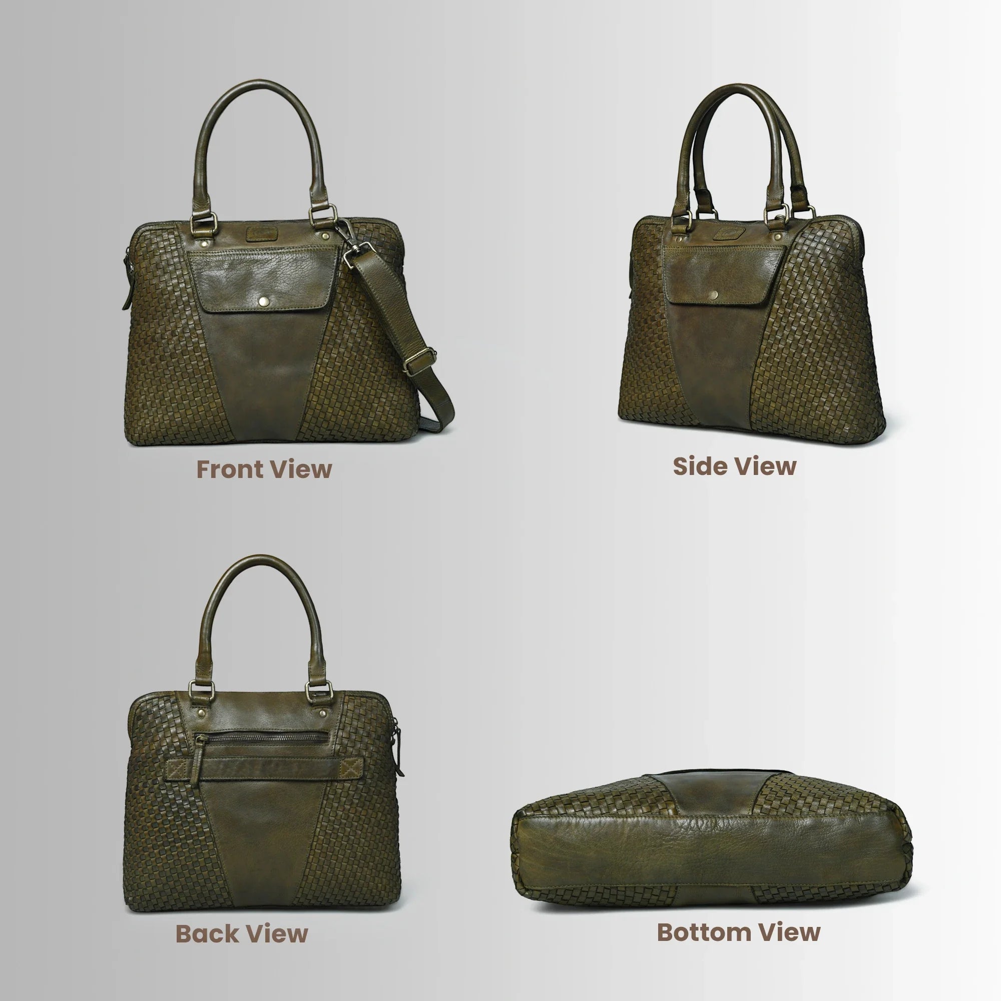 Verona Woven Leather Work Tote – Olive Green