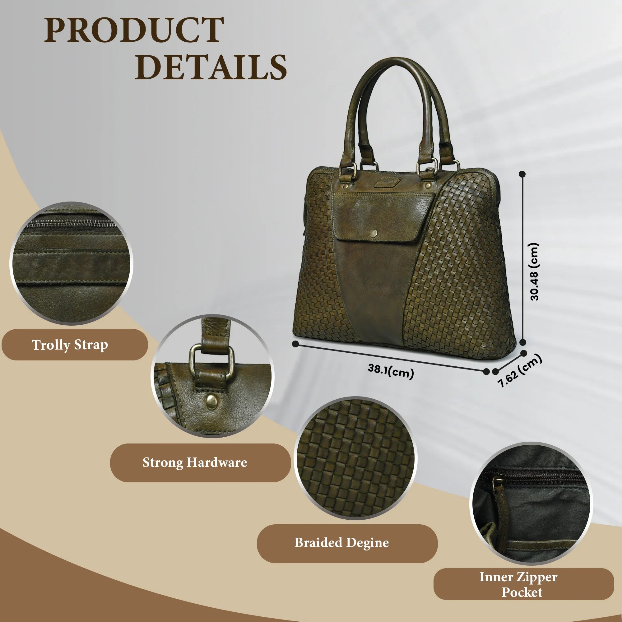 Verona Woven Leather Work Tote – Olive Green