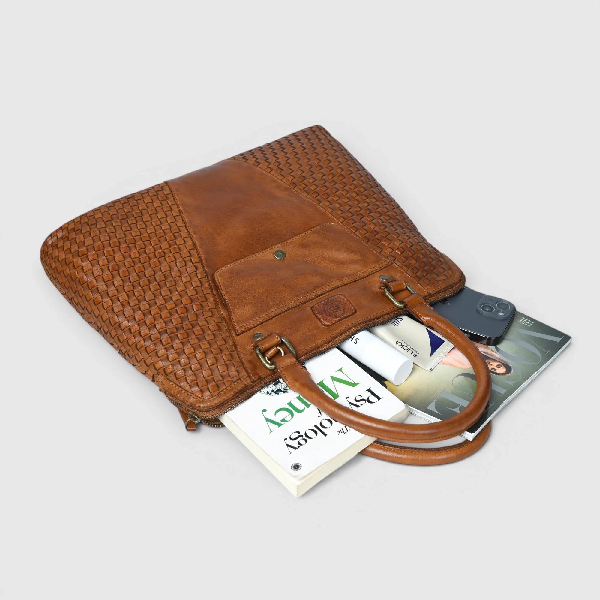 Verona Woven Leather Work Tote – Tan