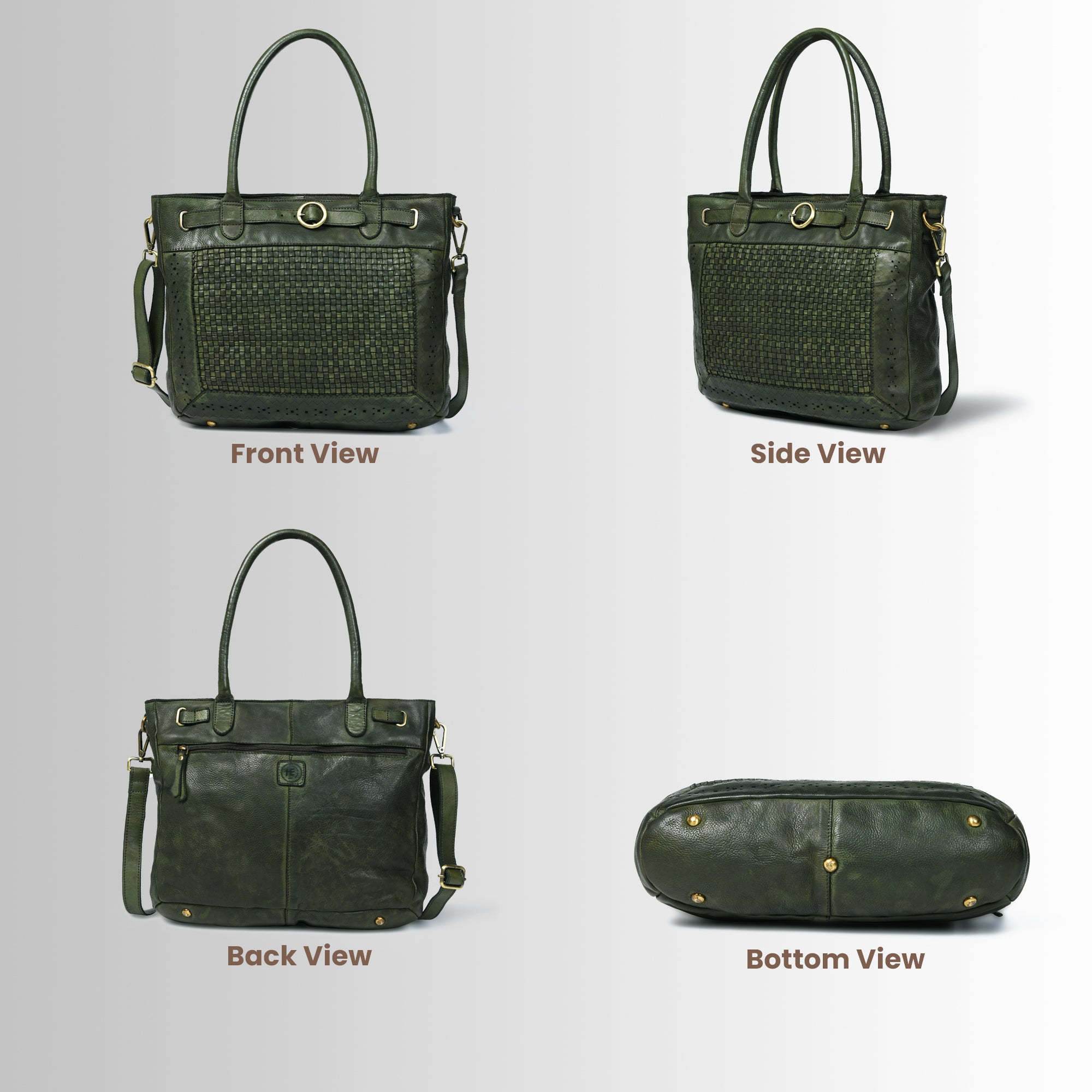 Vintage Woven Espresso Leather Women's Handbag