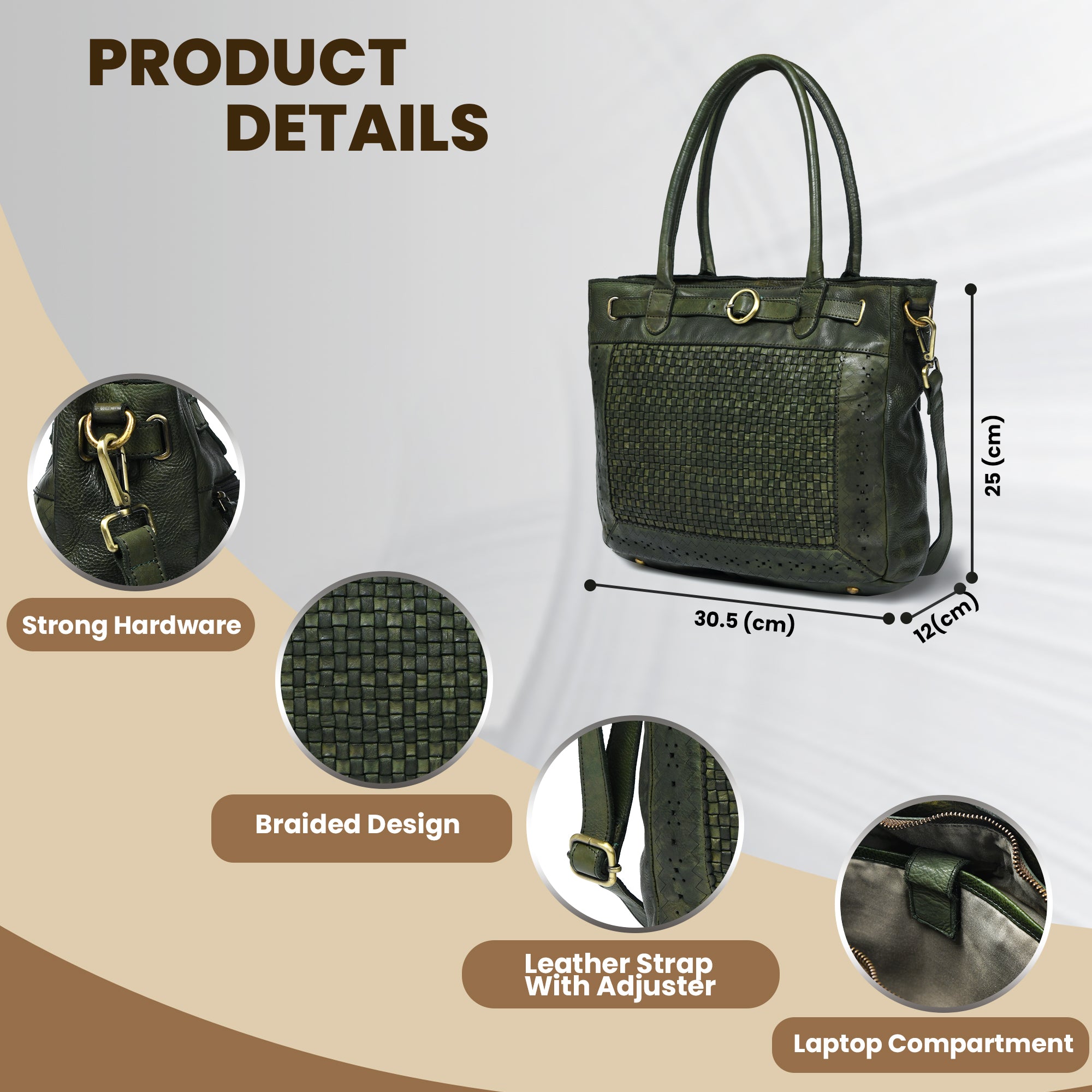 Vintage Woven Espresso Leather Women's Handbag