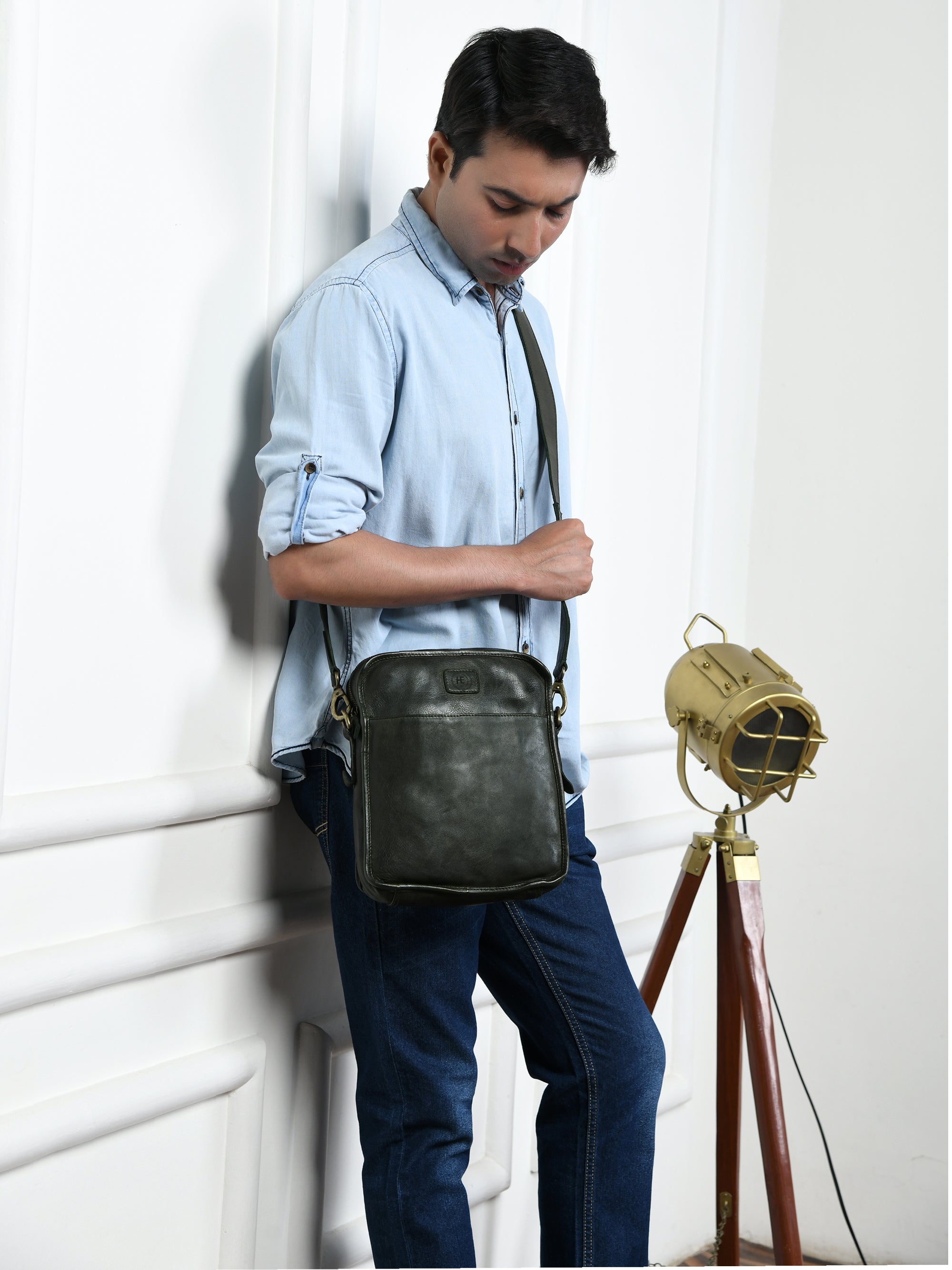Verdant Trail Leather Sling Bag – Olive Colour