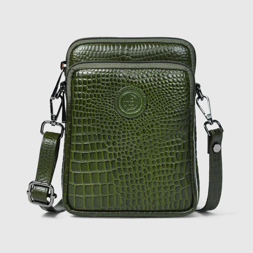 🎁 Croc Luxe Leather Sling Bag – Olive Colour