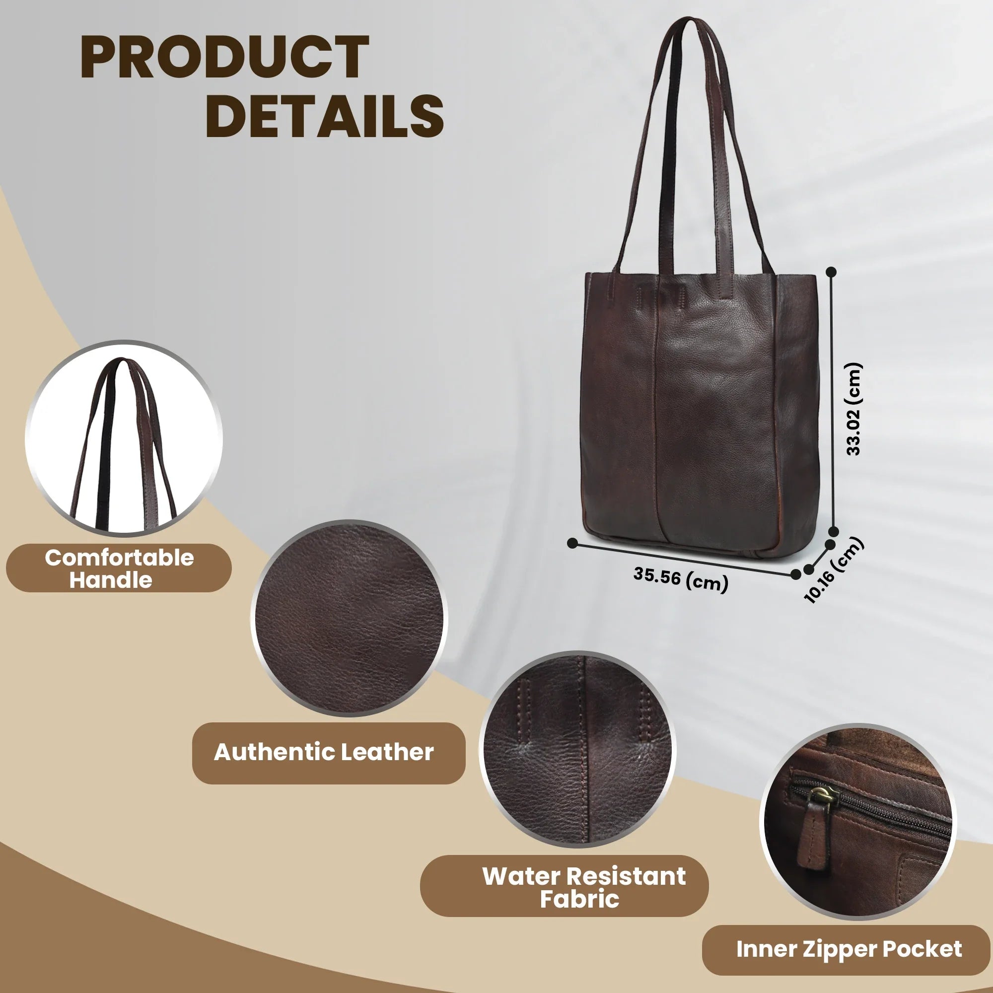 Hestern Midnight Classic Women’s Leather Tote - Expresso Brown