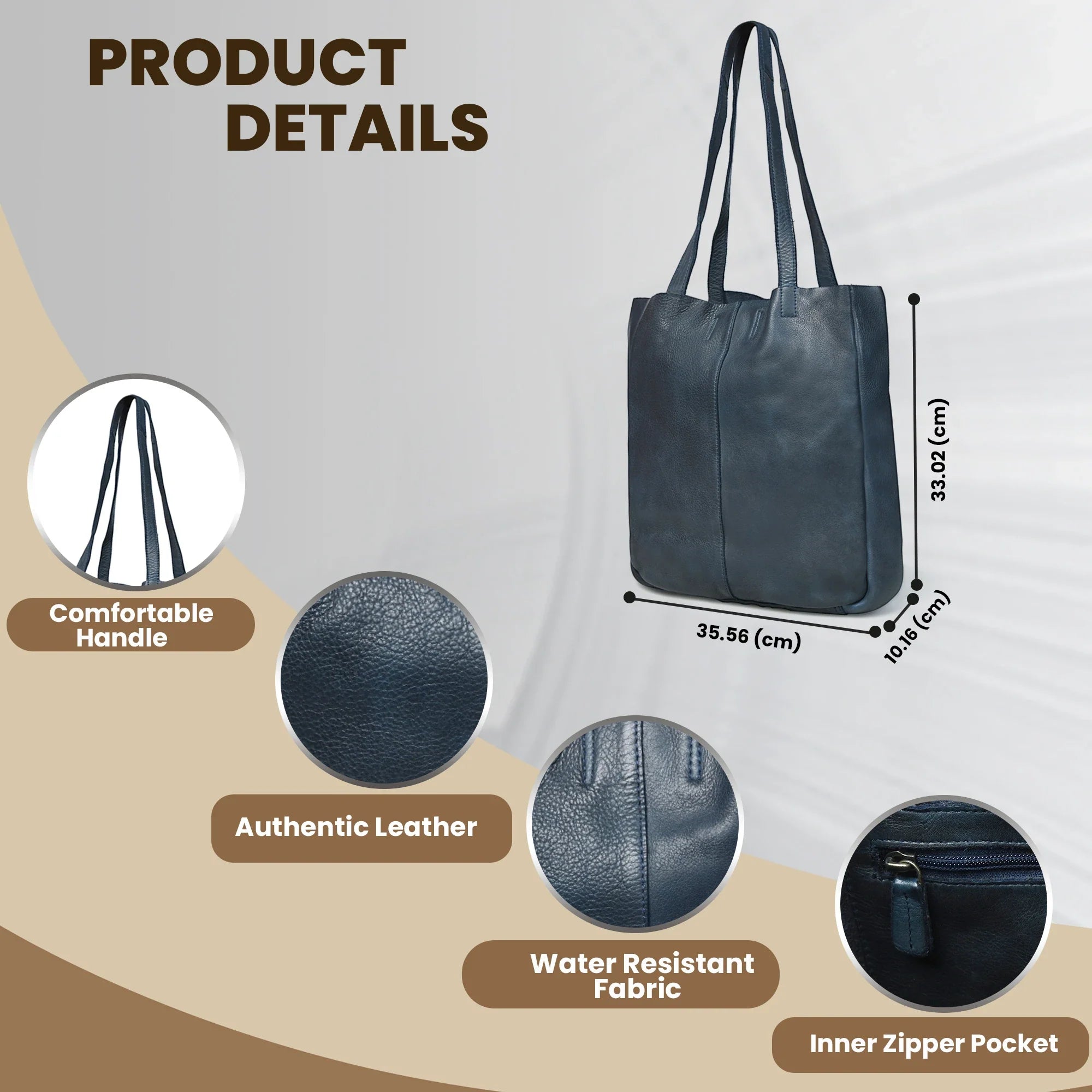 Hestern Midnight Classic Women’s Leather Tote - Navy Blue