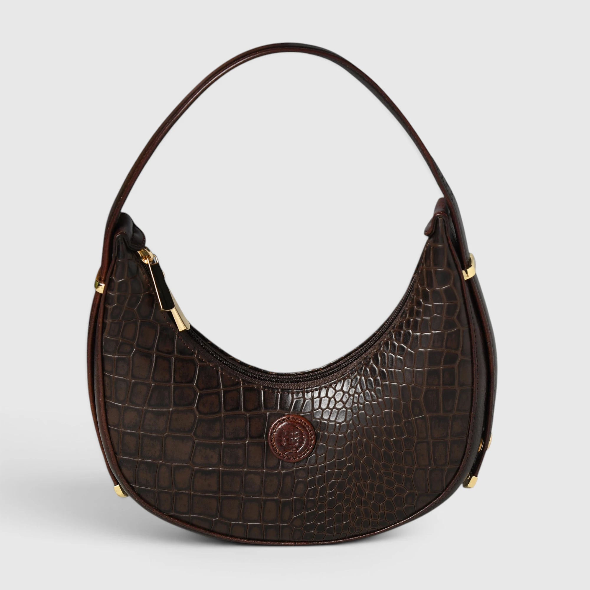Noir Croco Vintage Crescent Shoulder Bag – Maroon colour