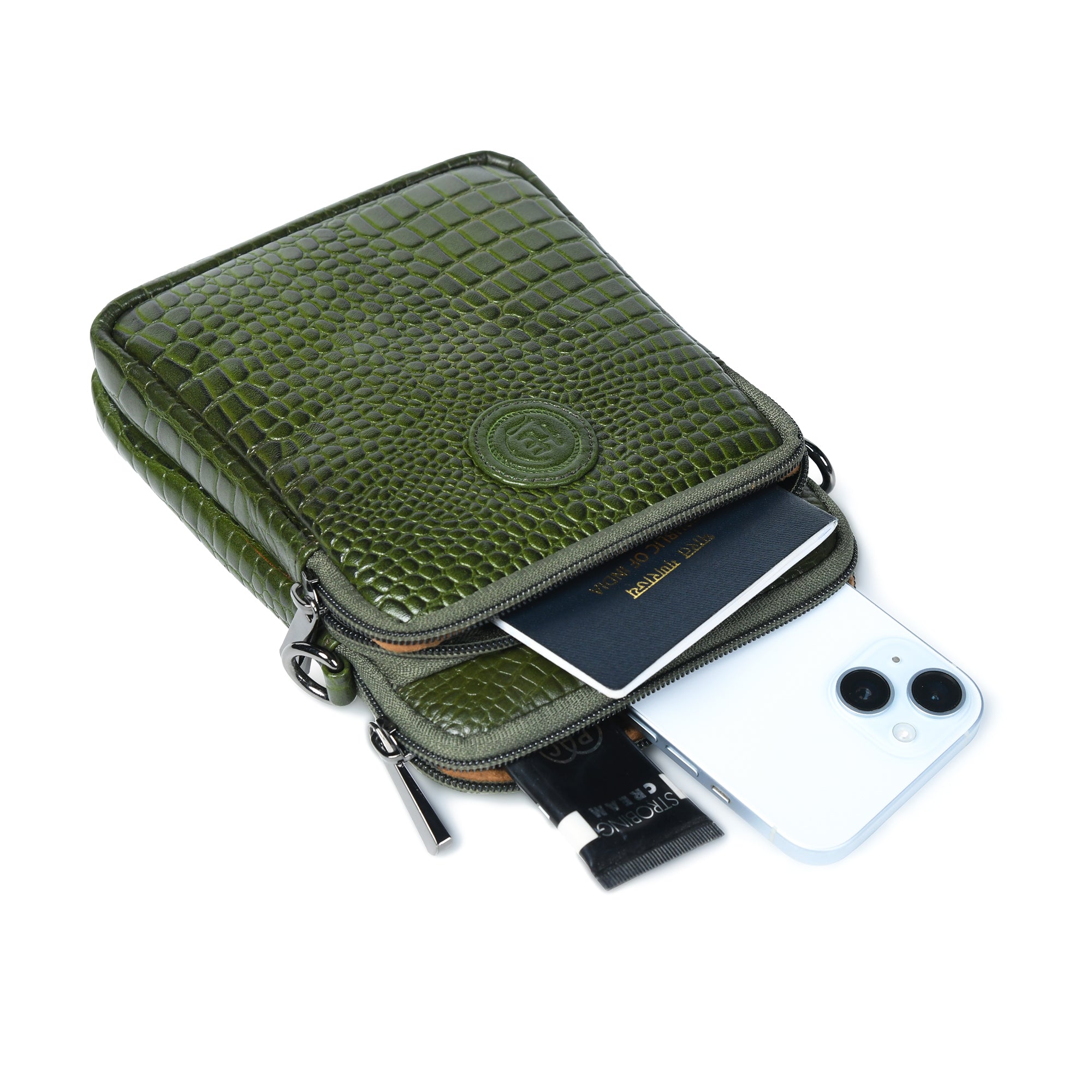Croc Luxe Leather Sling Bag – Olive Colour