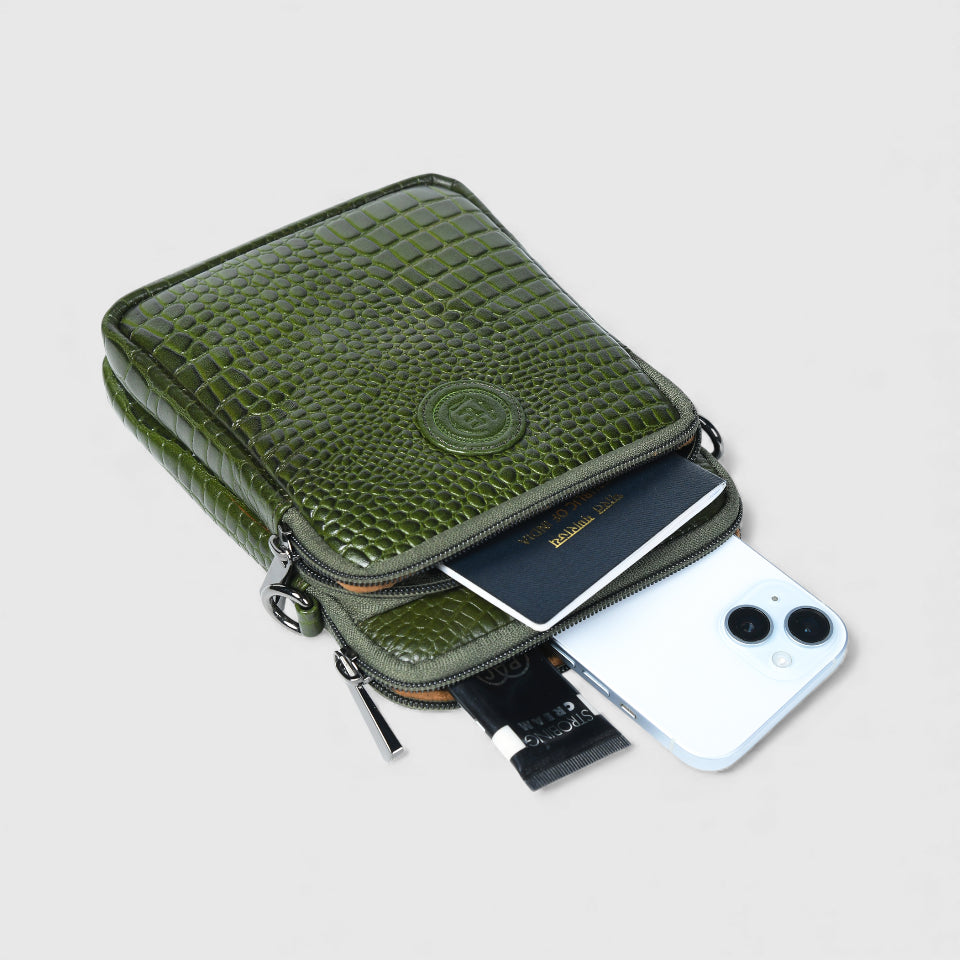 Croc Luxe Leather Sling Bag – Olive Colour