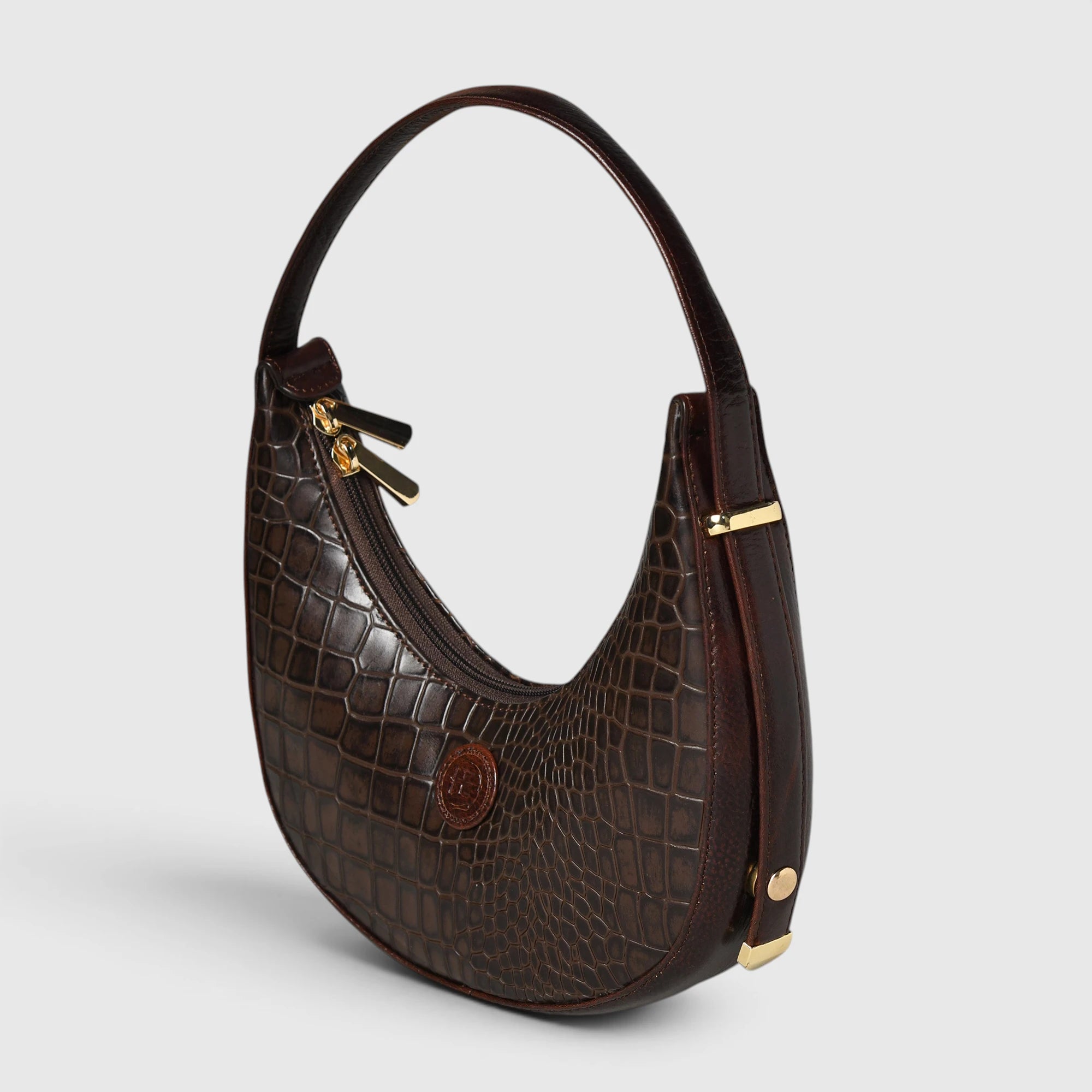 Noir Croco Vintage Crescent Shoulder Bag – Maroon colour