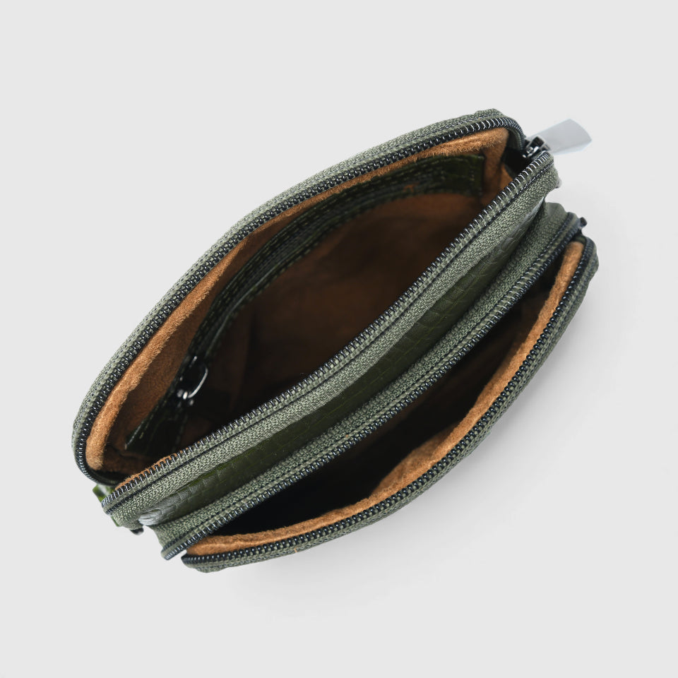 Croc Luxe Leather Sling Bag – Olive Colour